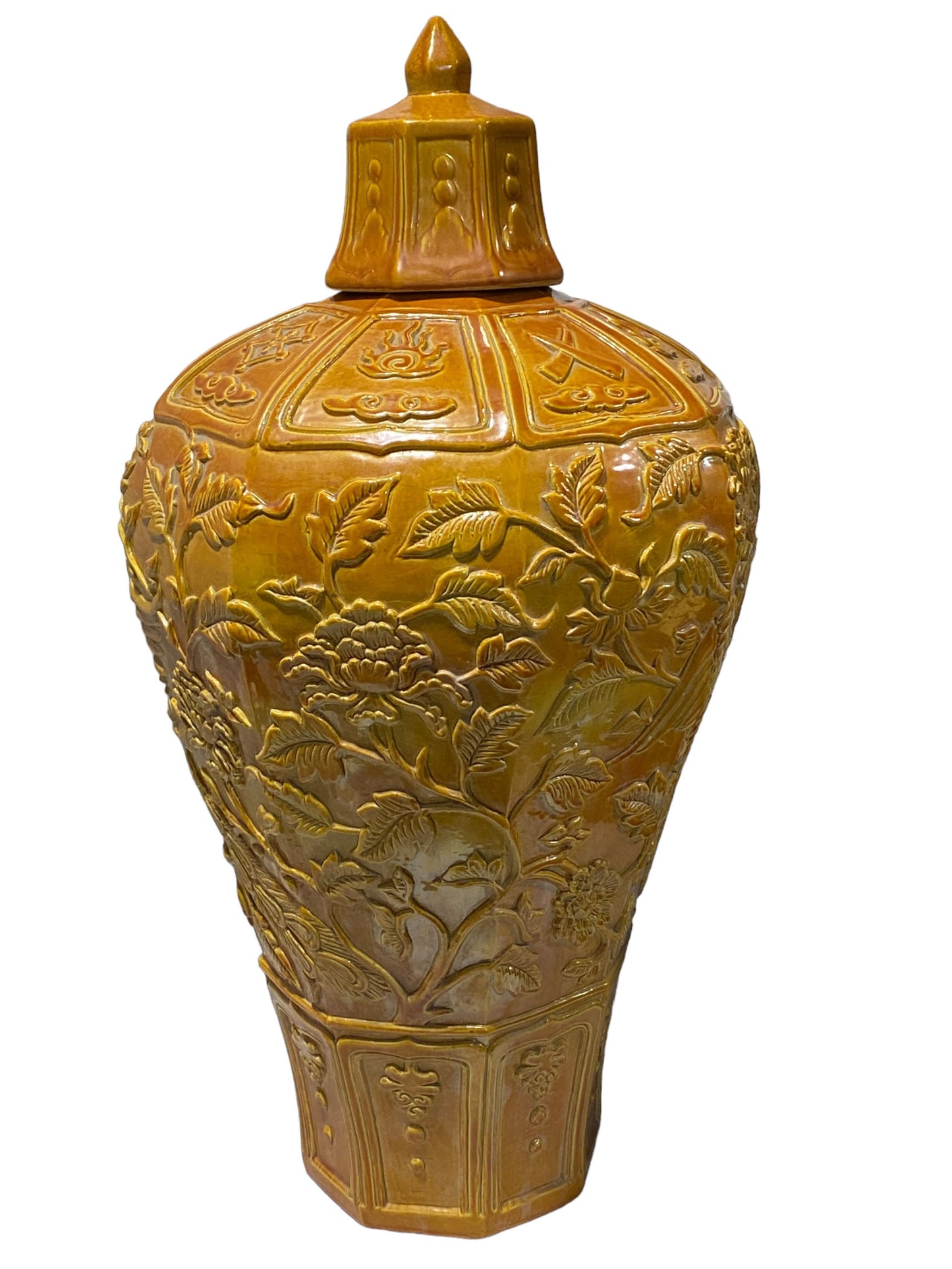 #5767 Octagonal Imperial Yellow Famille Jaune Large  Vase 21.5" H