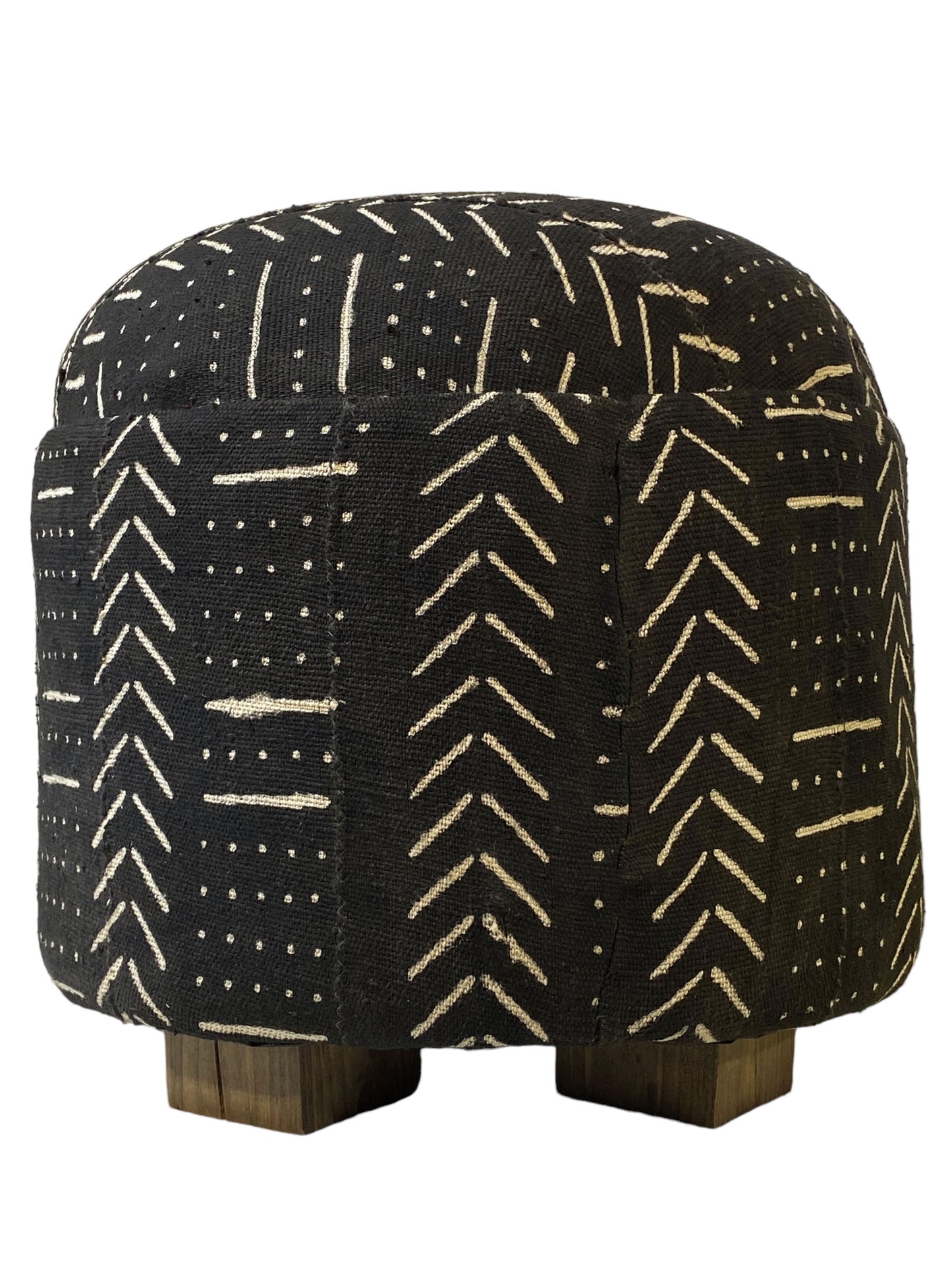 #640Custom Made African Black &White Vintage Malian Mud Cloth Ottoman 17" H