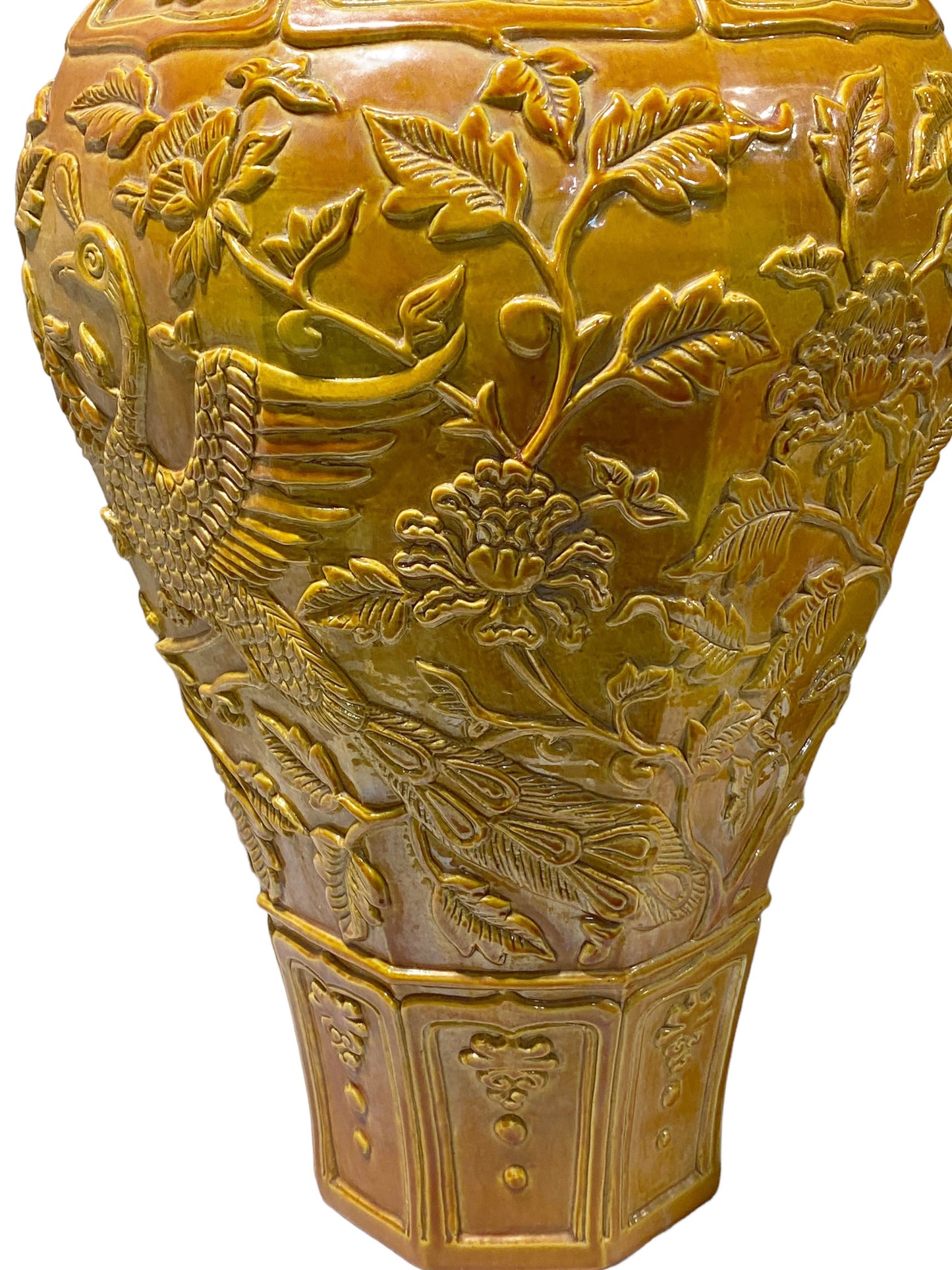 #5767 Octagonal Imperial Yellow Famille Jaune Large  Vase 21.5" H