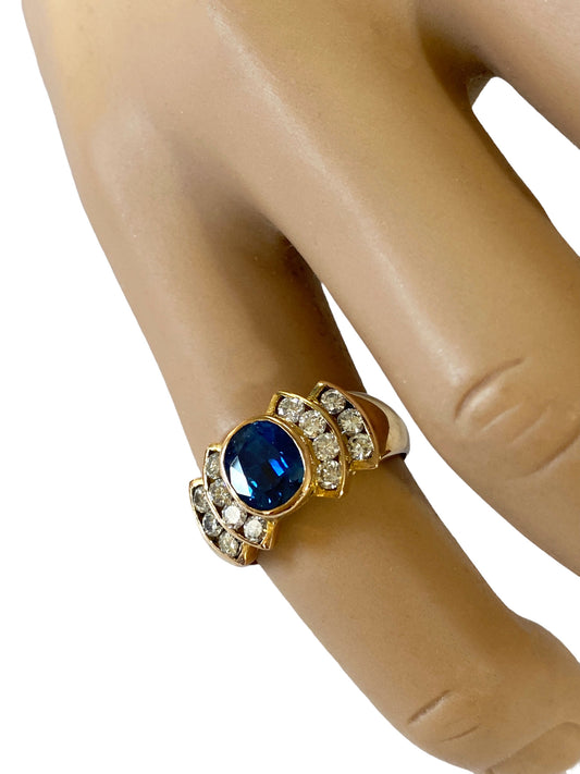 #1 Mid Century 18K Gold Sapphire and Diamond Ring