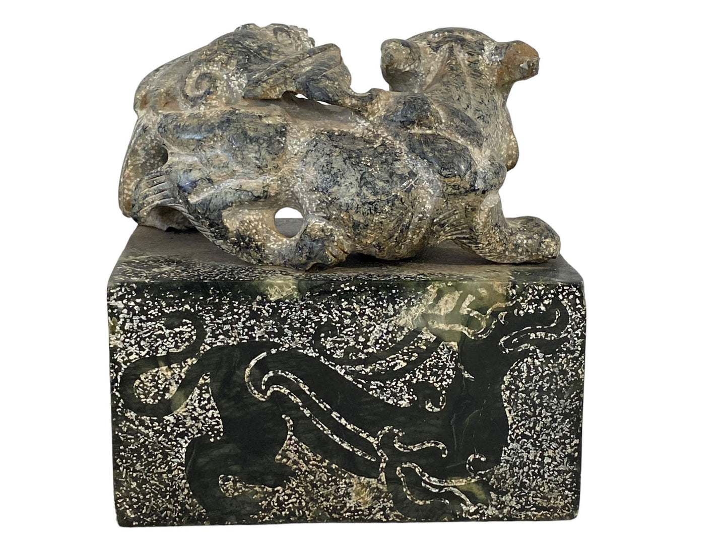 #5663  Large Chinoiserie Stone Foo Dog Ink Stamp Seal  6" w