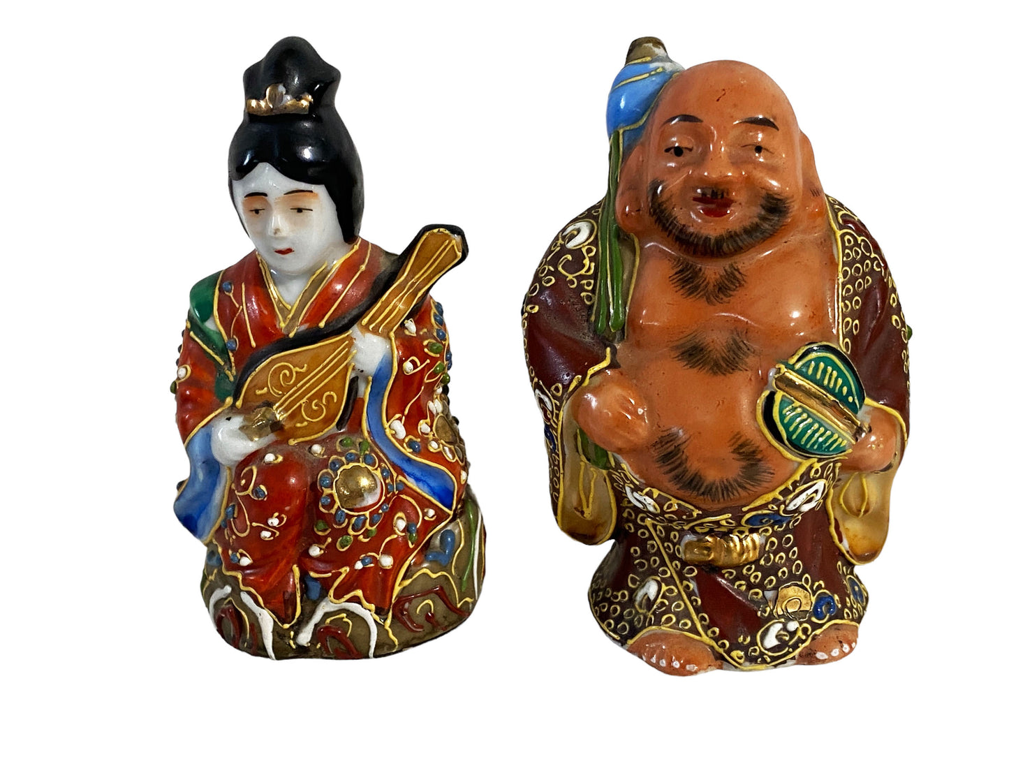 #920 Old Kutani Japanese Gods Hotei and Benzatein