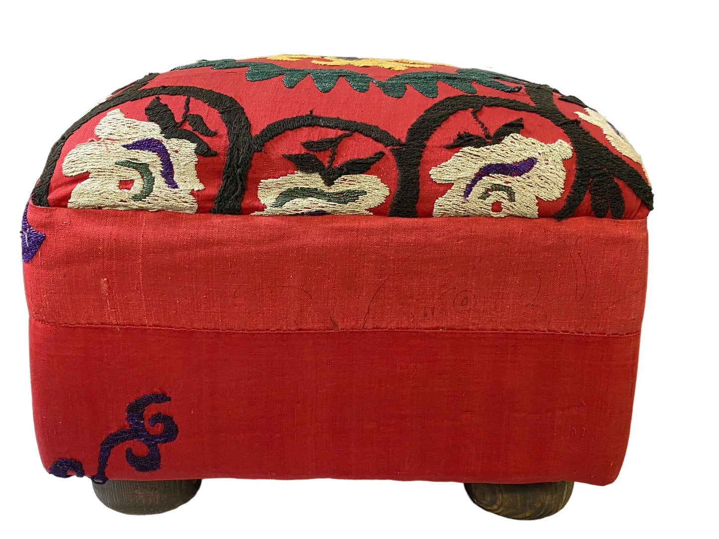 #2965 Custom Made Square Ottoman w/ Vintage Uzbeck Suzani Upholstery 16.5" W