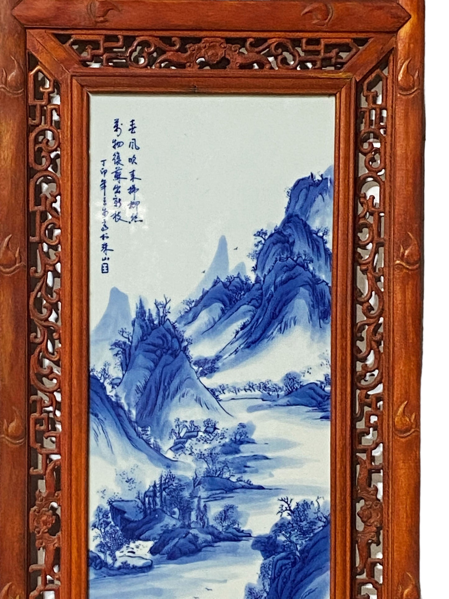 #5529  Superb LG Chinese  Blue and White Porcelain Wood Panel 49" H