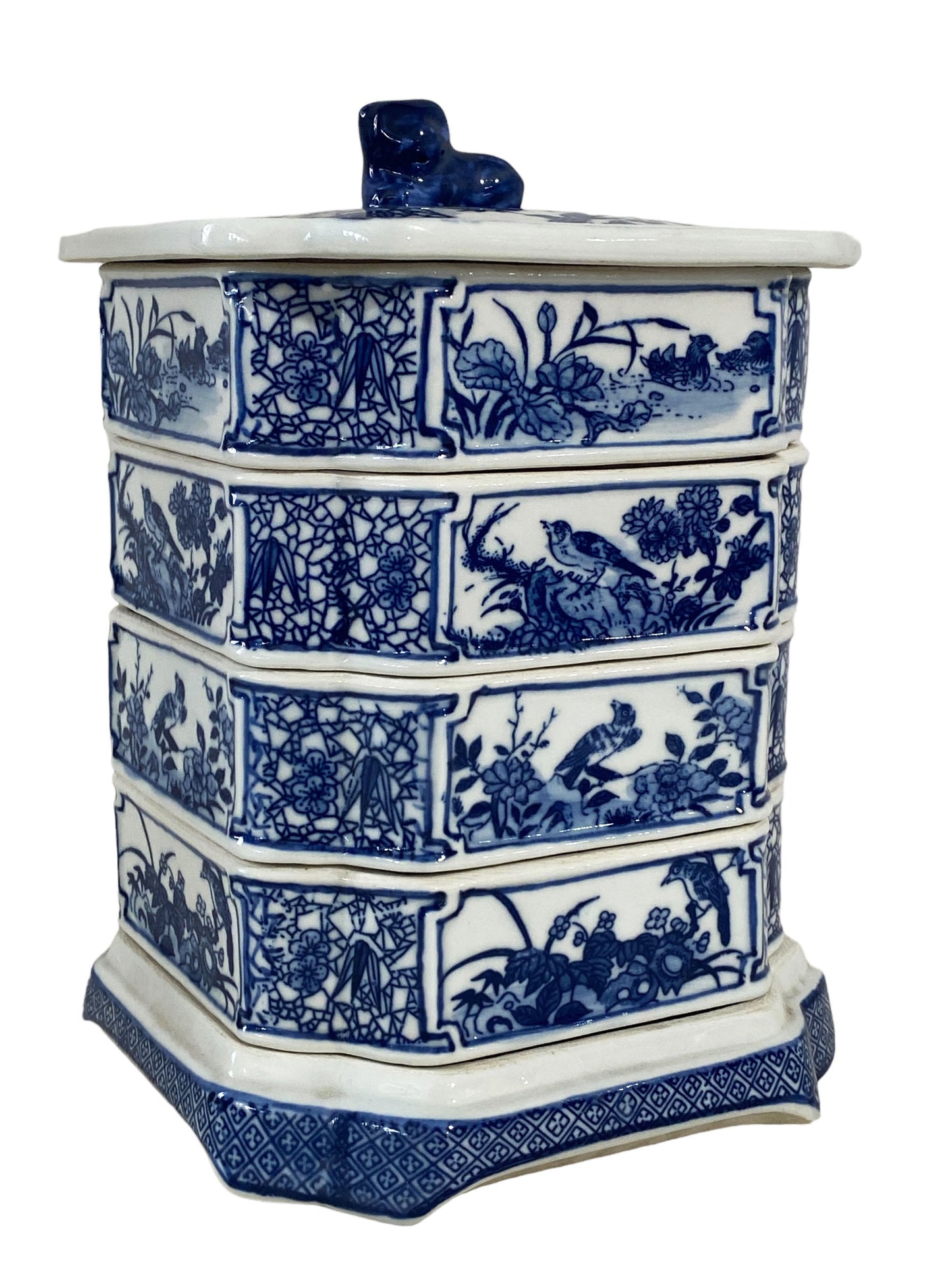 #5692 Chinoiserie  Blue and White  Set Of Stacking Food  Boxes 9" h