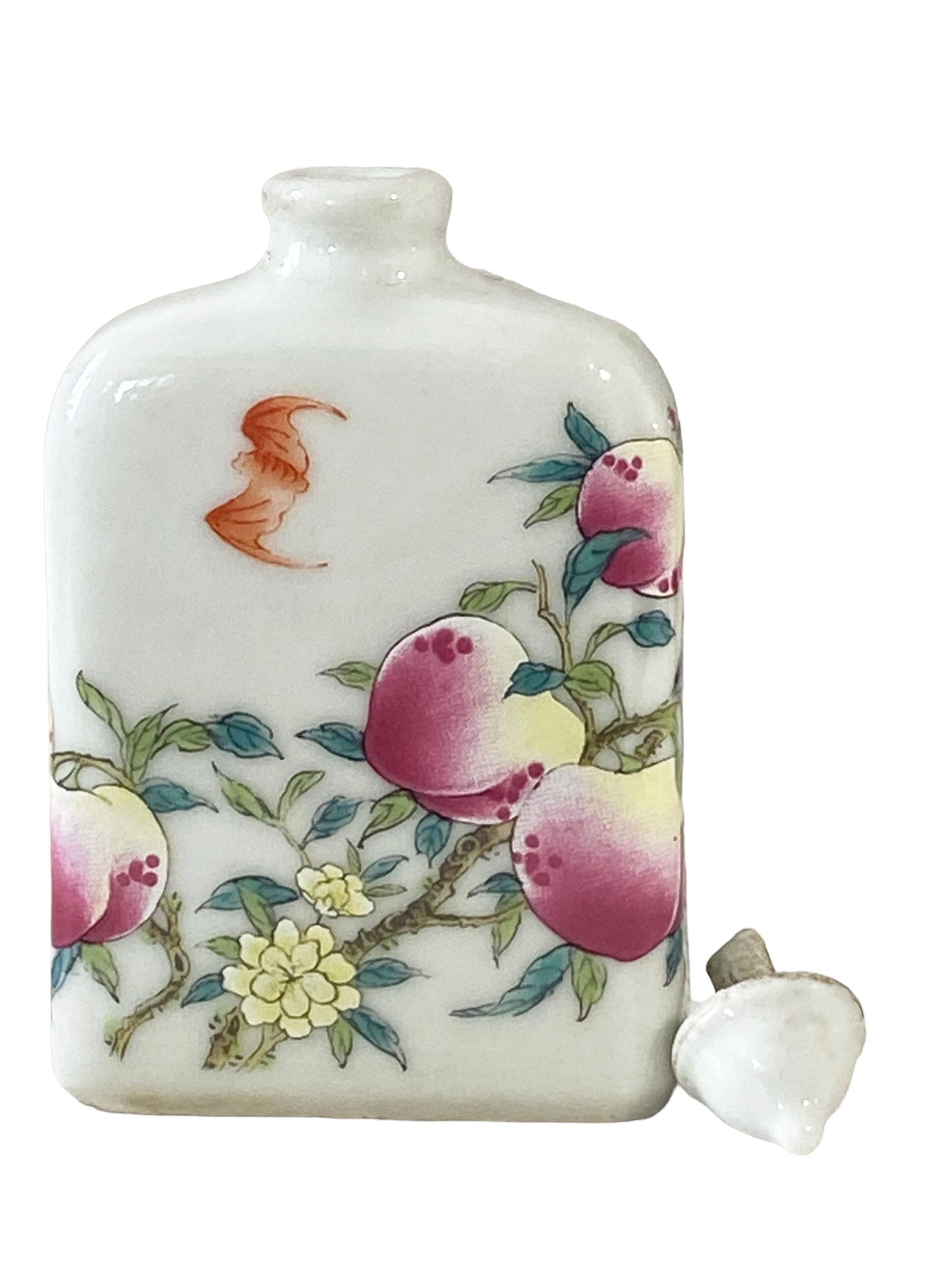 #7052 Chinoiserie Famille Rose Porcelain Snuff Bottle 3.75" H