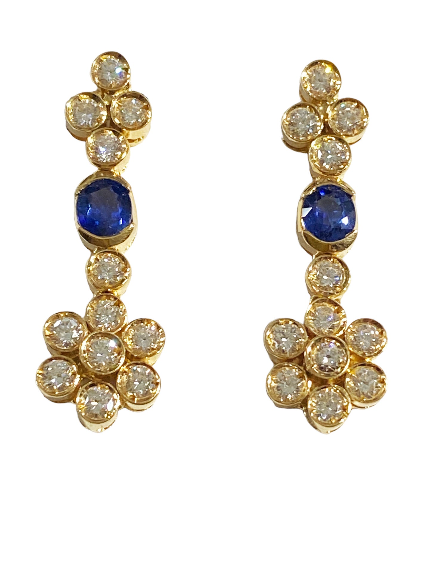 #3976 18k Yellow Gold  Sapphire & Diamonds Dangle Earrings