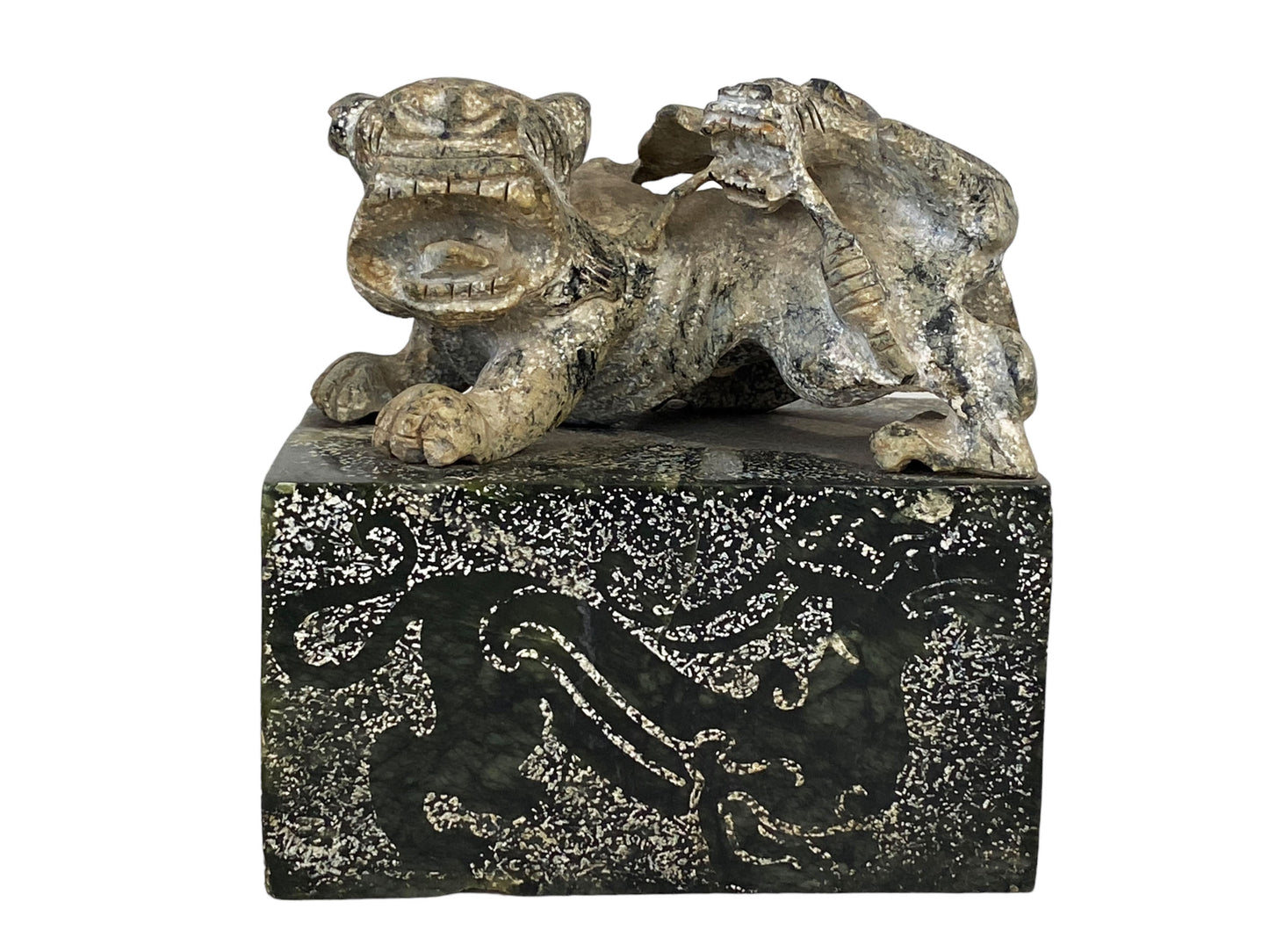 #5663  Large Chinoiserie Stone Foo Dog Ink Stamp Seal  6" w