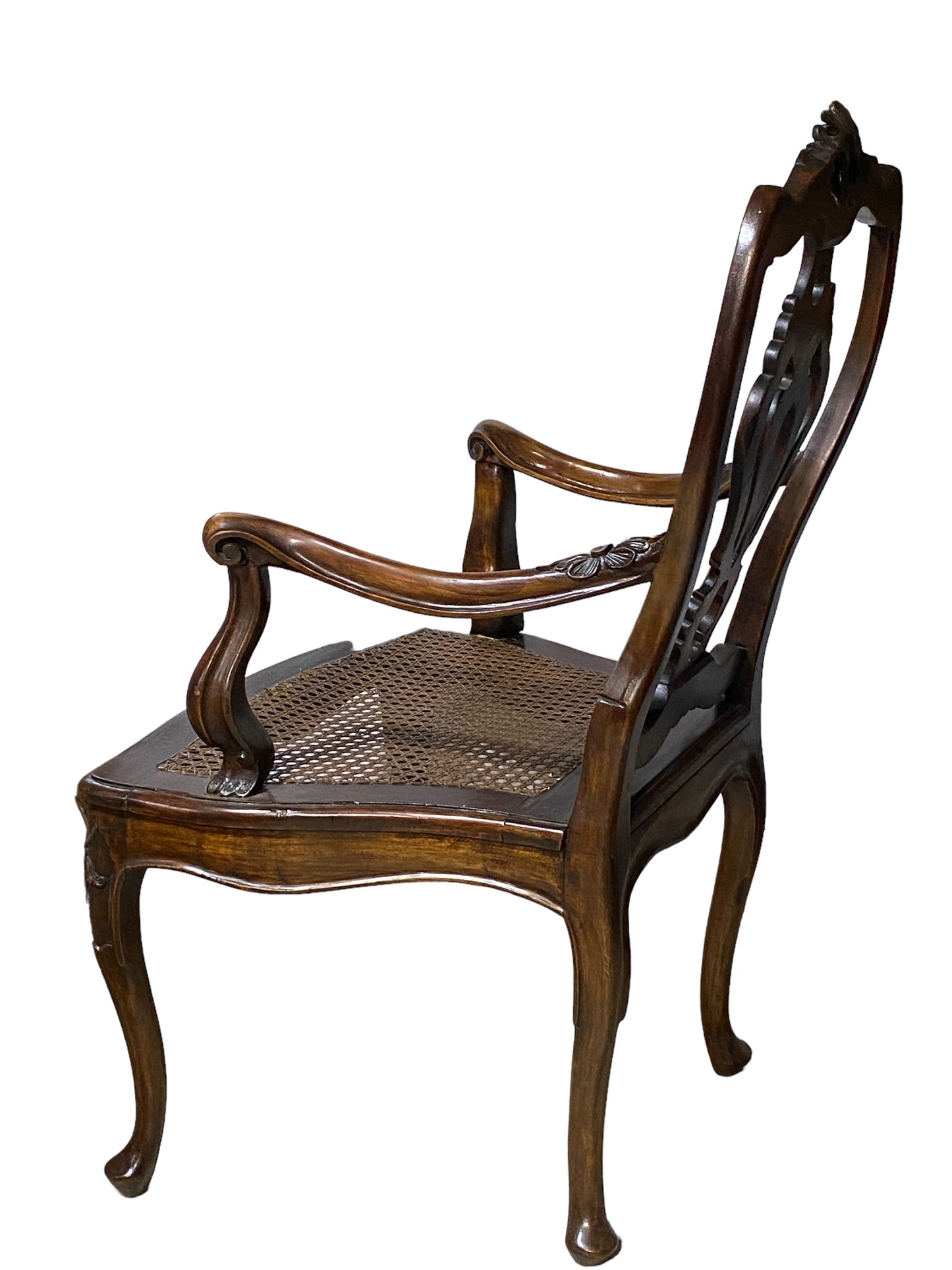 #5554 Antique Venetian Wood Side Cane  Armchair