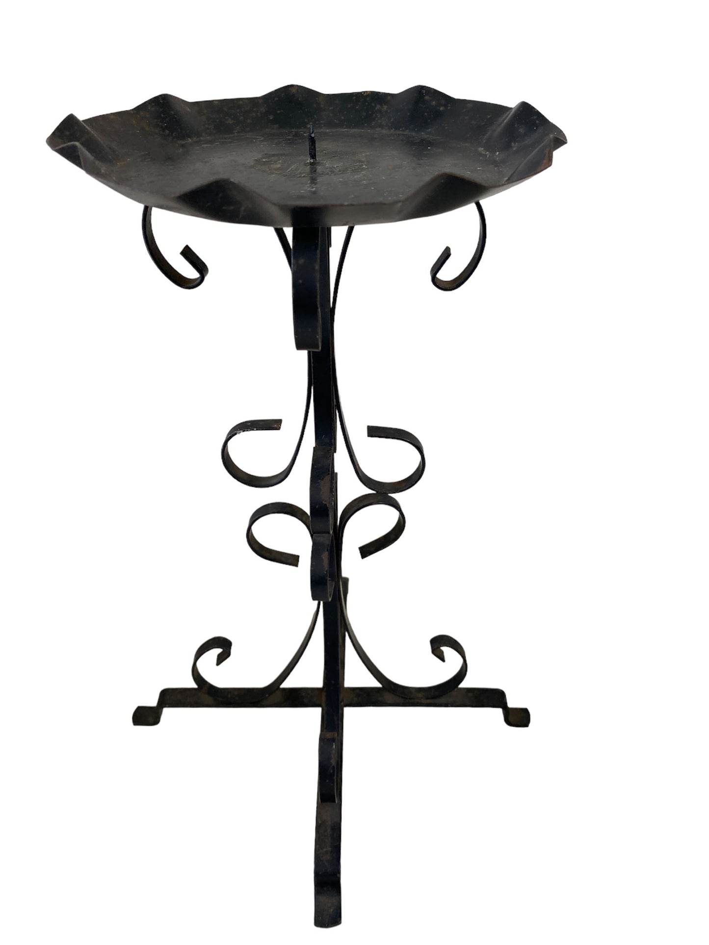 #5657 Vintage Painted Black Iron Candle Holder 12" H