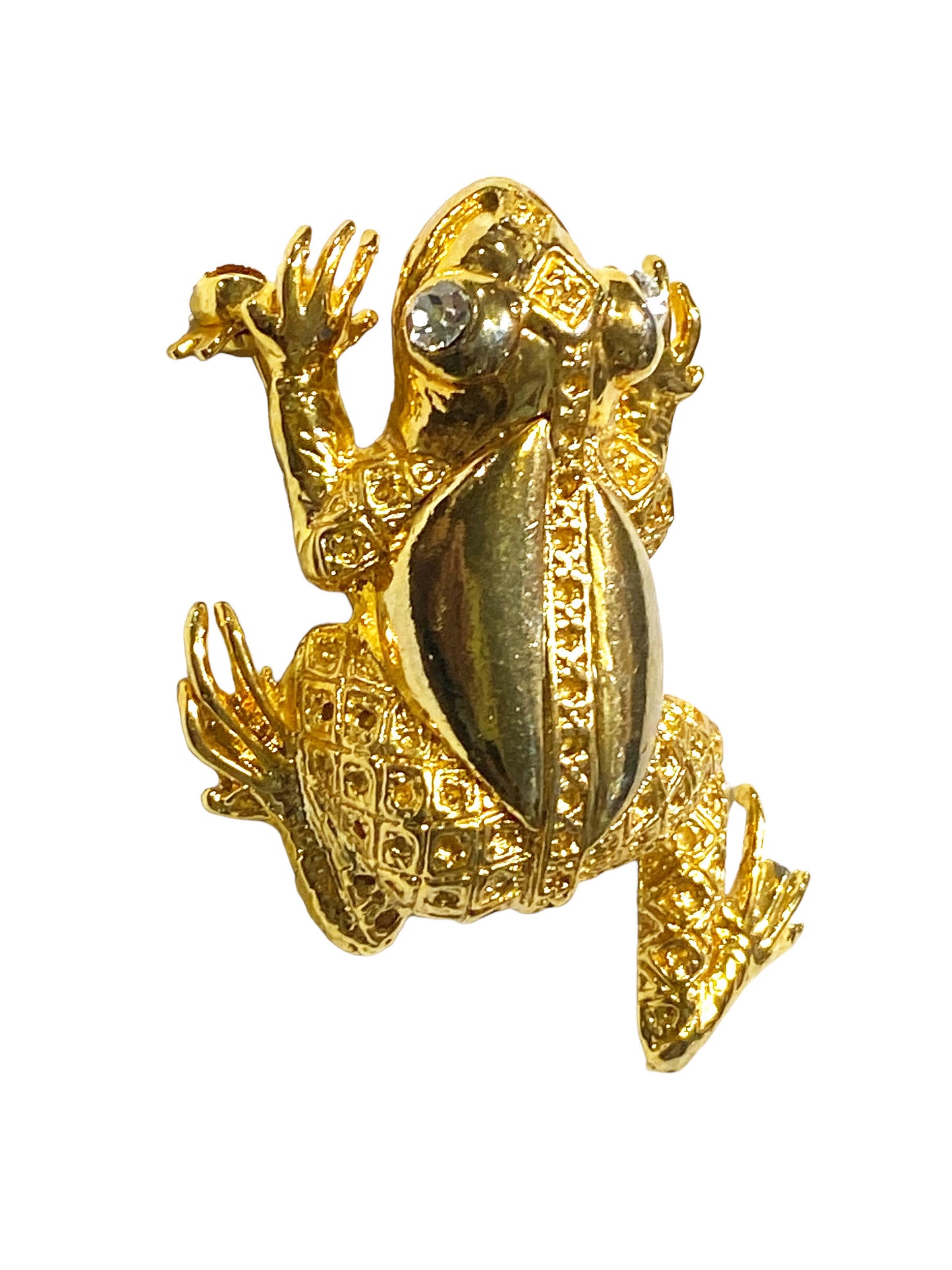 #5860  Gold Tone Vintage Diamond Rhinestone Eye Frog Pin.
