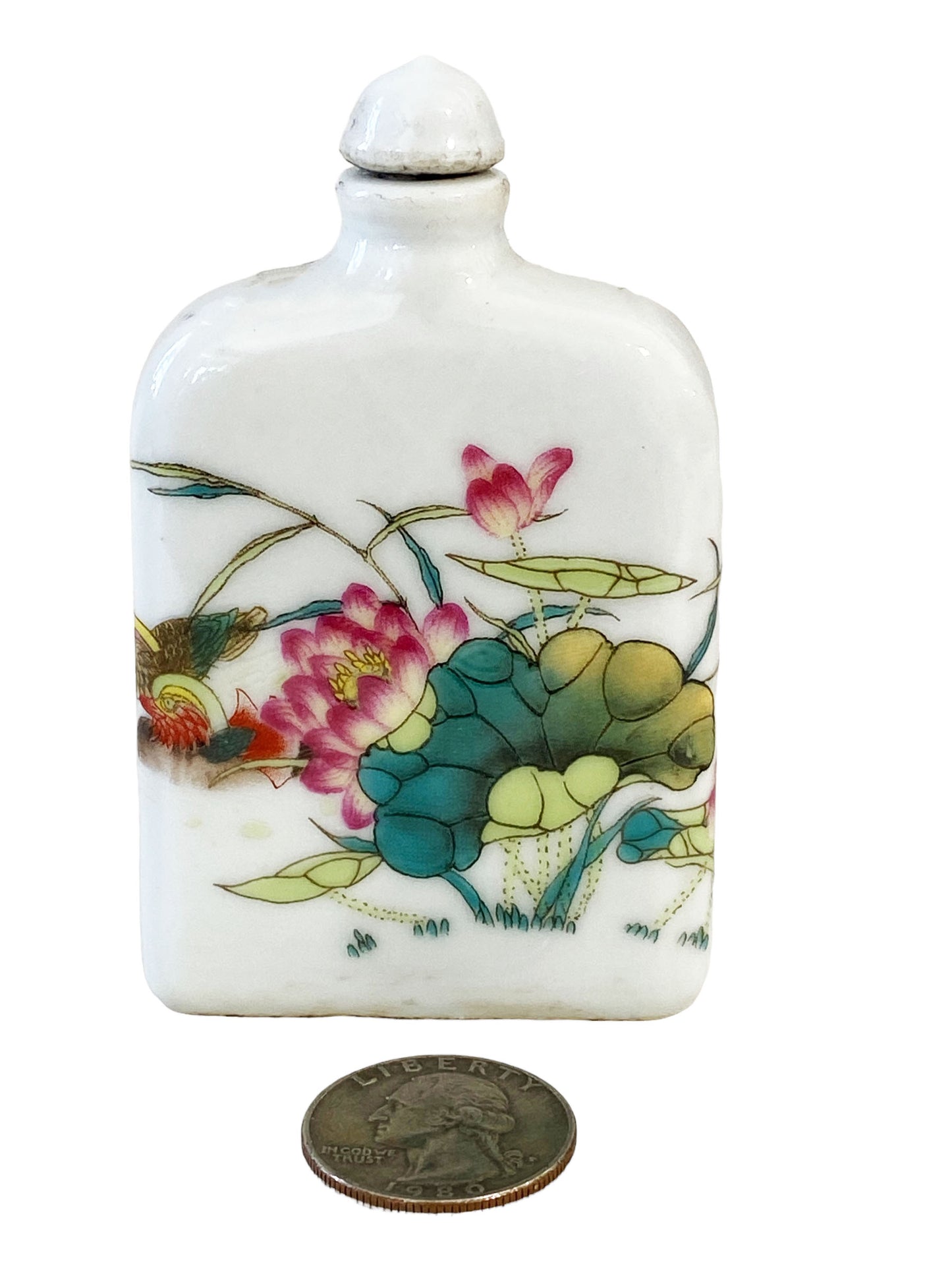 #592 Chinoiserie Famille Rose Porcelain Snuff Bottle 3.5" H