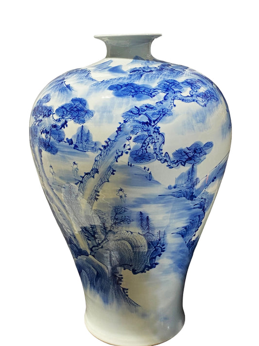 #5768 Chinoiserie Blue & White Meiping Plum Vase 19" H