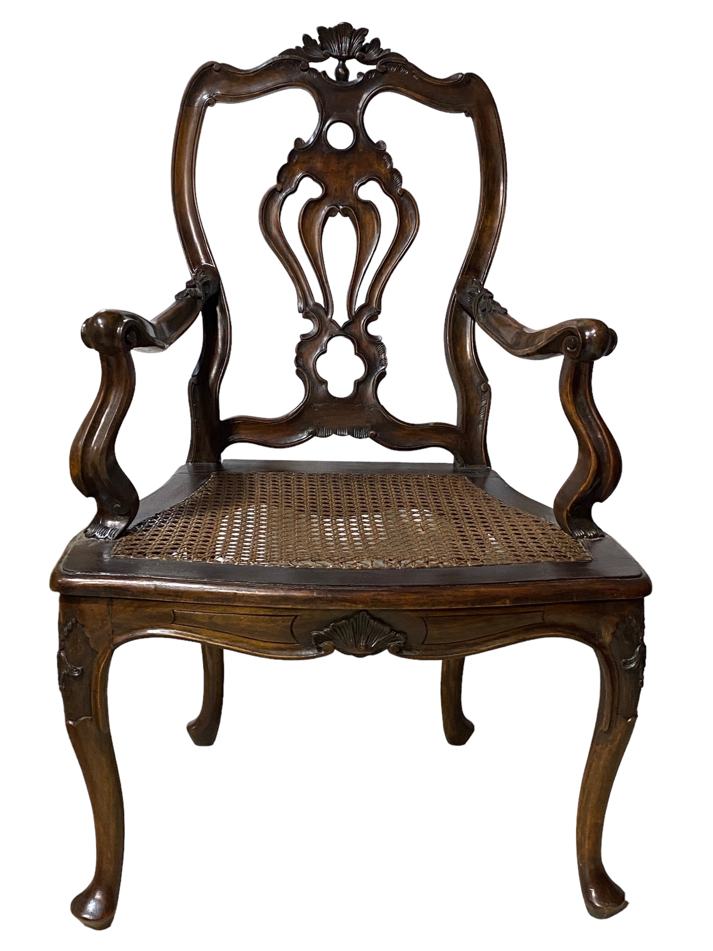 #5554 Antique Venetian Wood Side Cane  Armchair