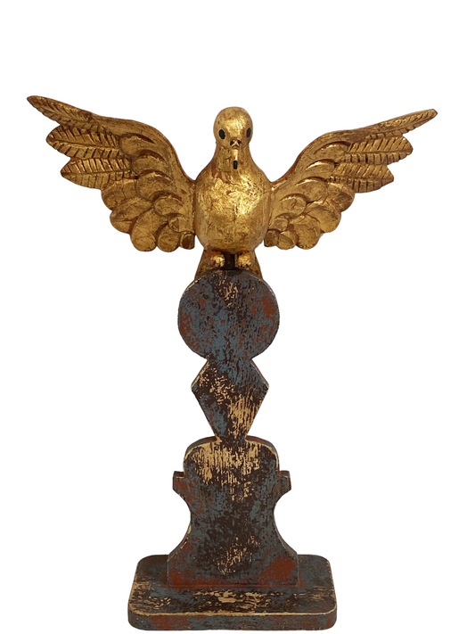 #4989 Large Carved Wood Dove the Holy Spirit Sculpture on Finial 16" H