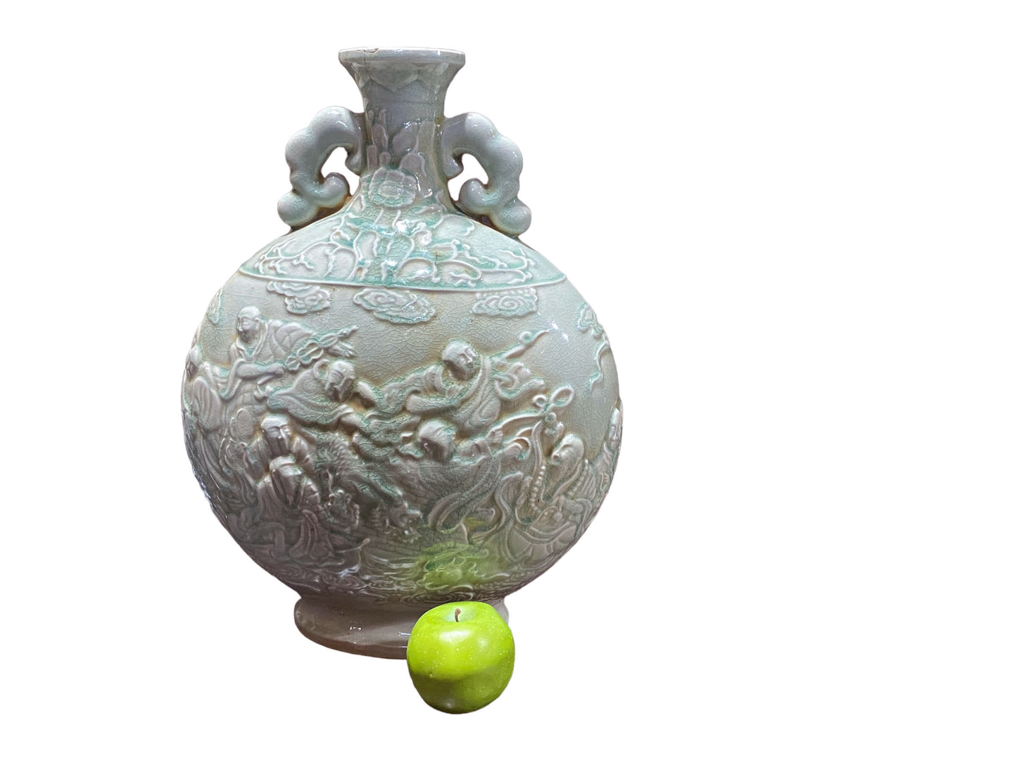 #5789 Moon Flask Celadon Buddha Vases 17.75" H