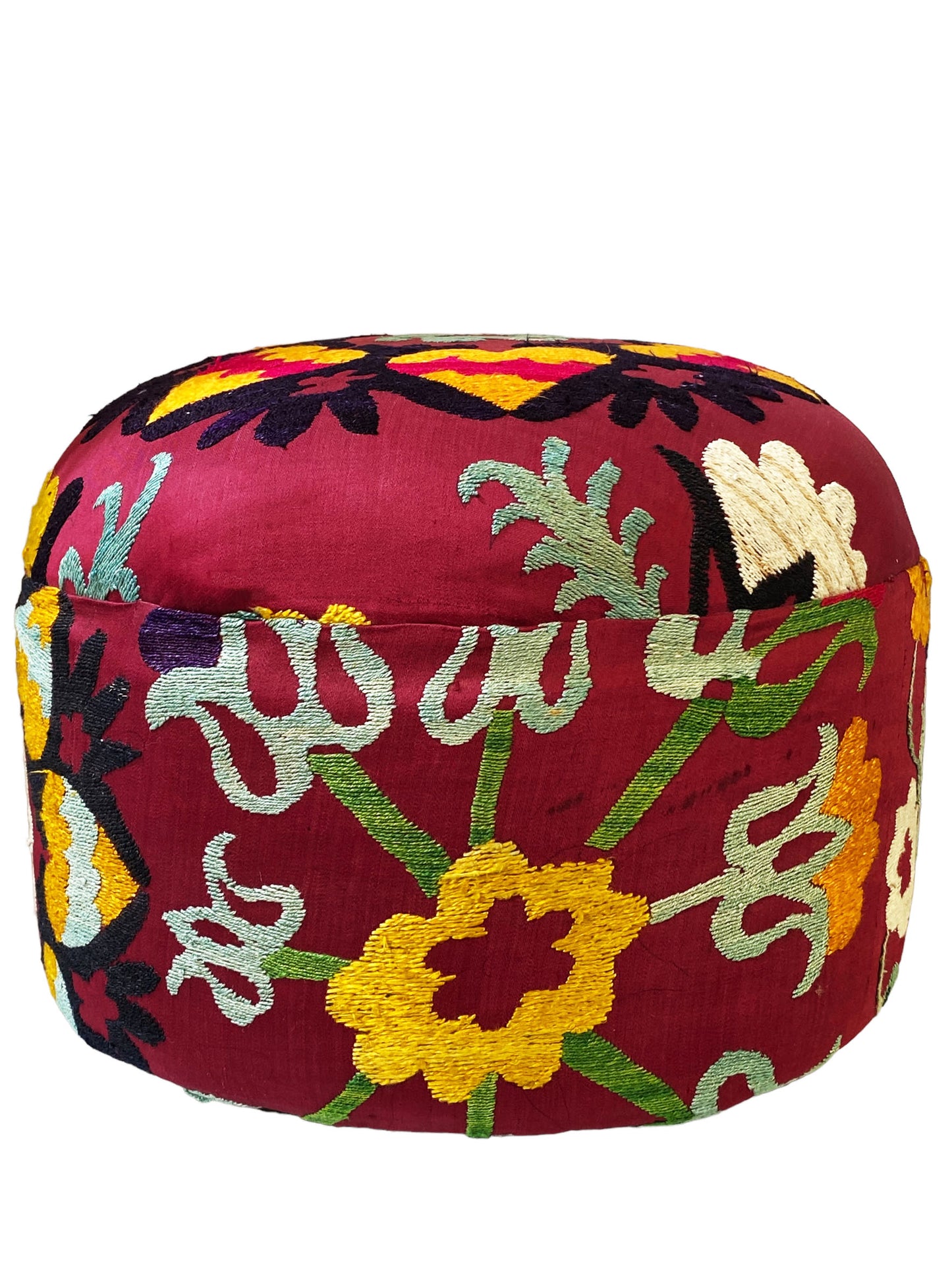 #5019  Custom Made Ottoman With Vintage Uzbeck Suzani Textile 16"D