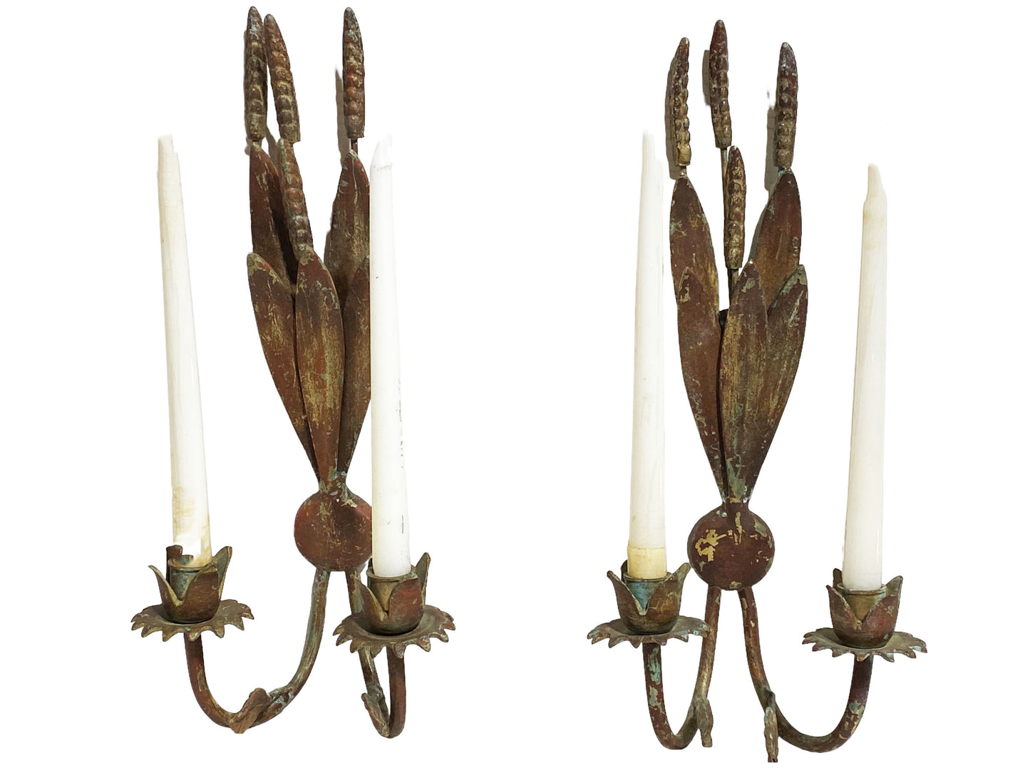#7000 Shaby Chic French Rustic Wrought Iron  Wall Candle Holders 16" H Pair