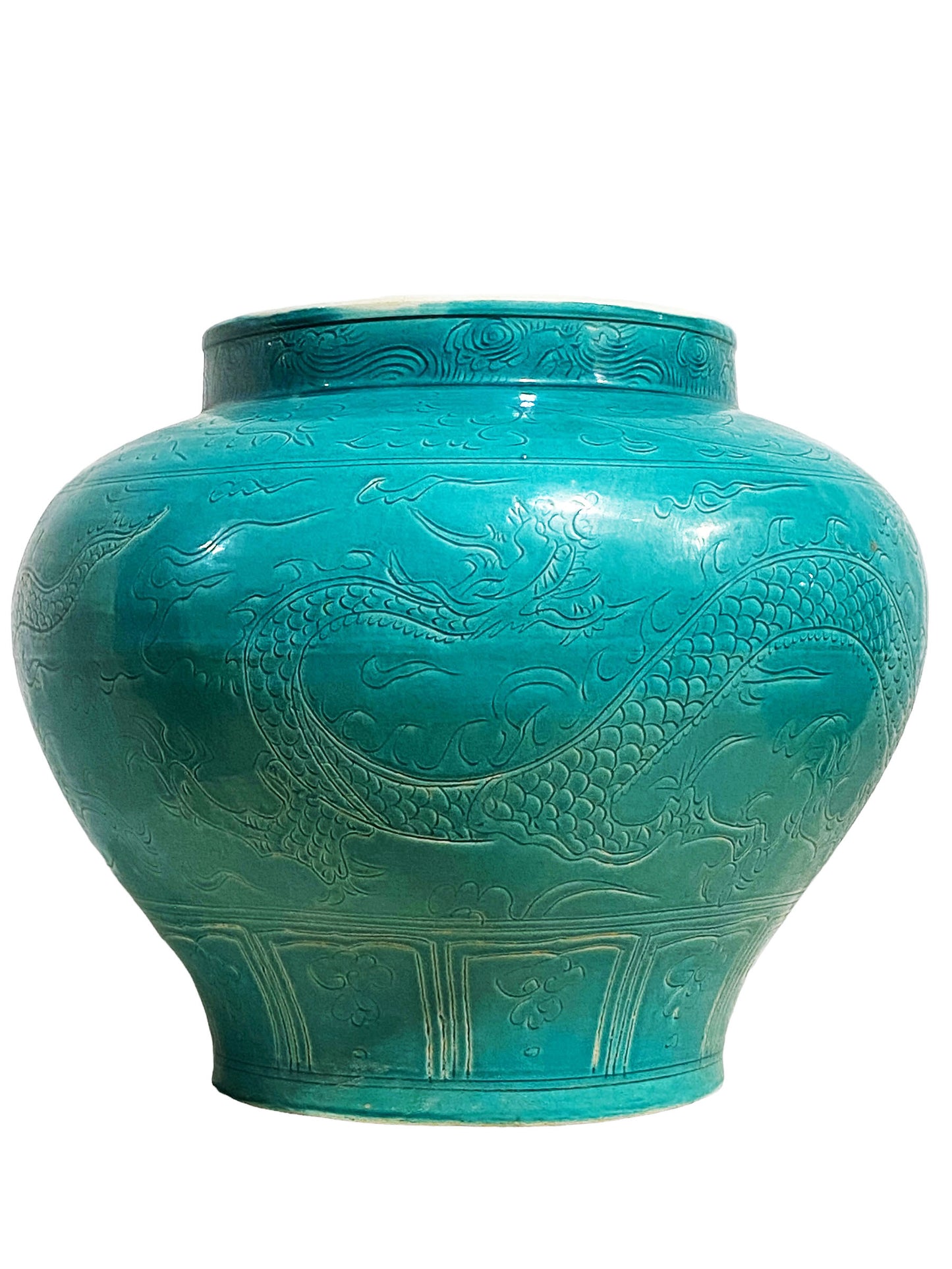 #5649 Superb Chinese Yuan Style Turquoise Dragon Vase  12" H