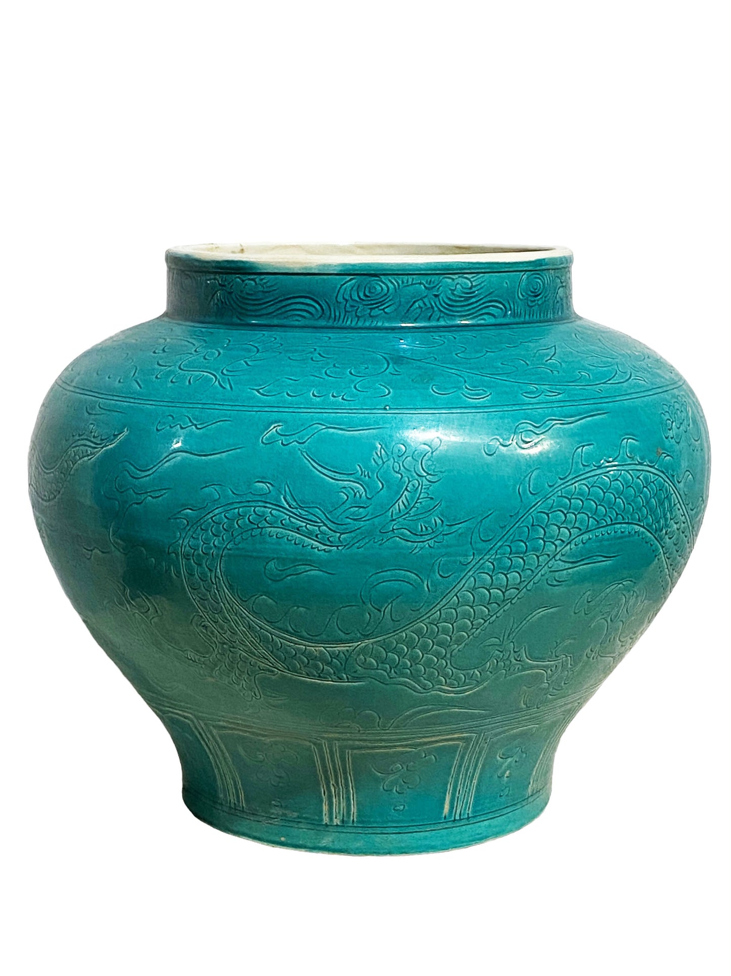 #5649 Superb Chinese Yuan Style Turquoise Dragon Vase  12" H