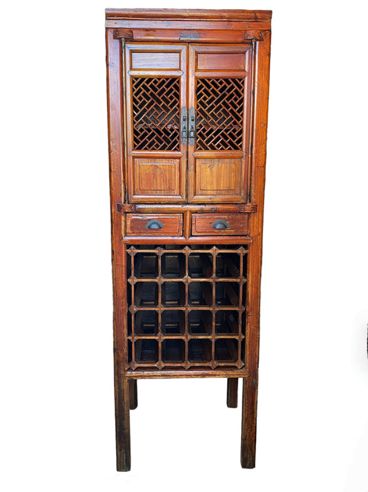 #5794 Chinoiserie Cantonese Vintage Wine Liquor Cabinet 75" H