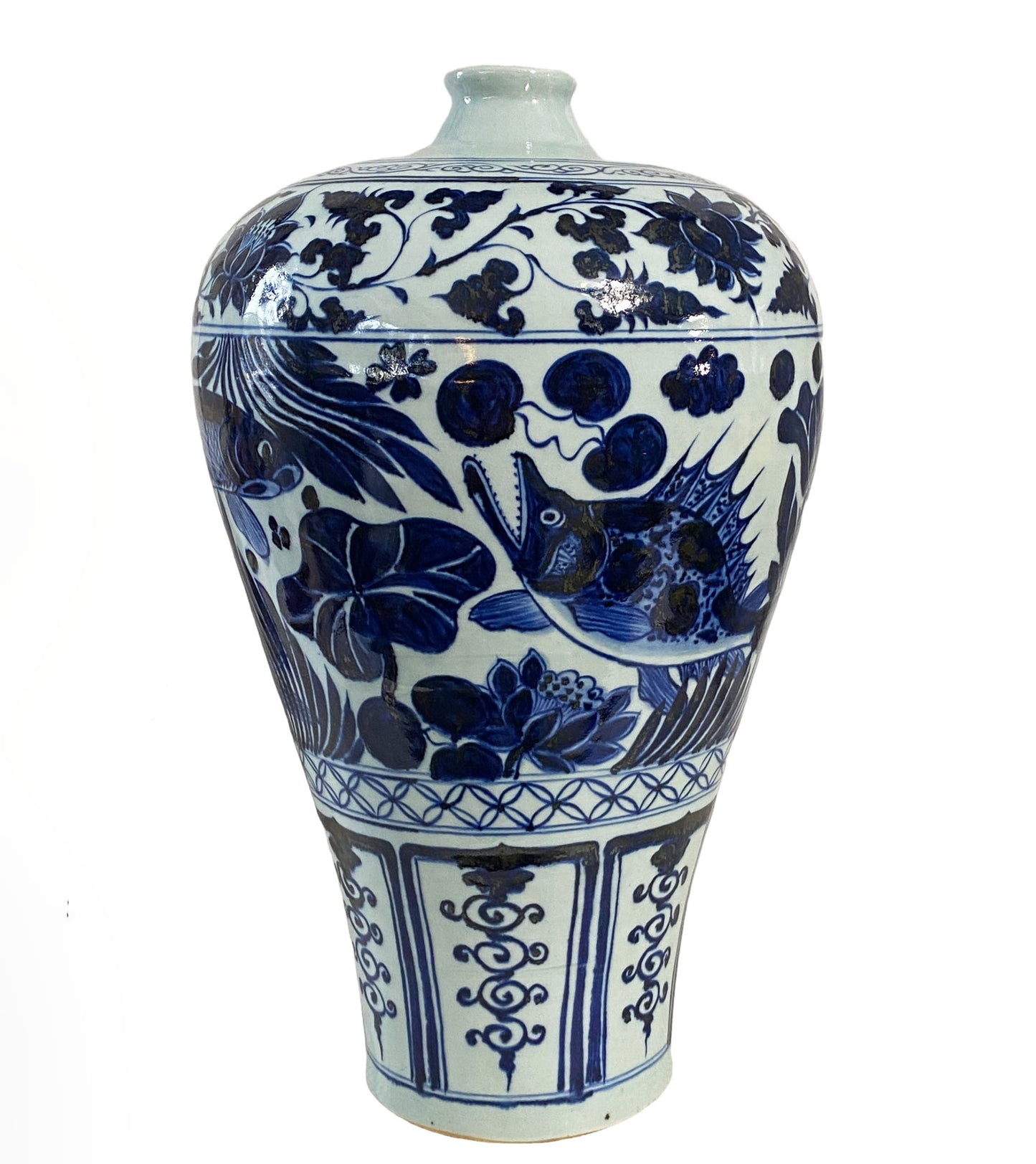 #5680 Chinoiserie Blue & White Meiping Plum Vase 17" H