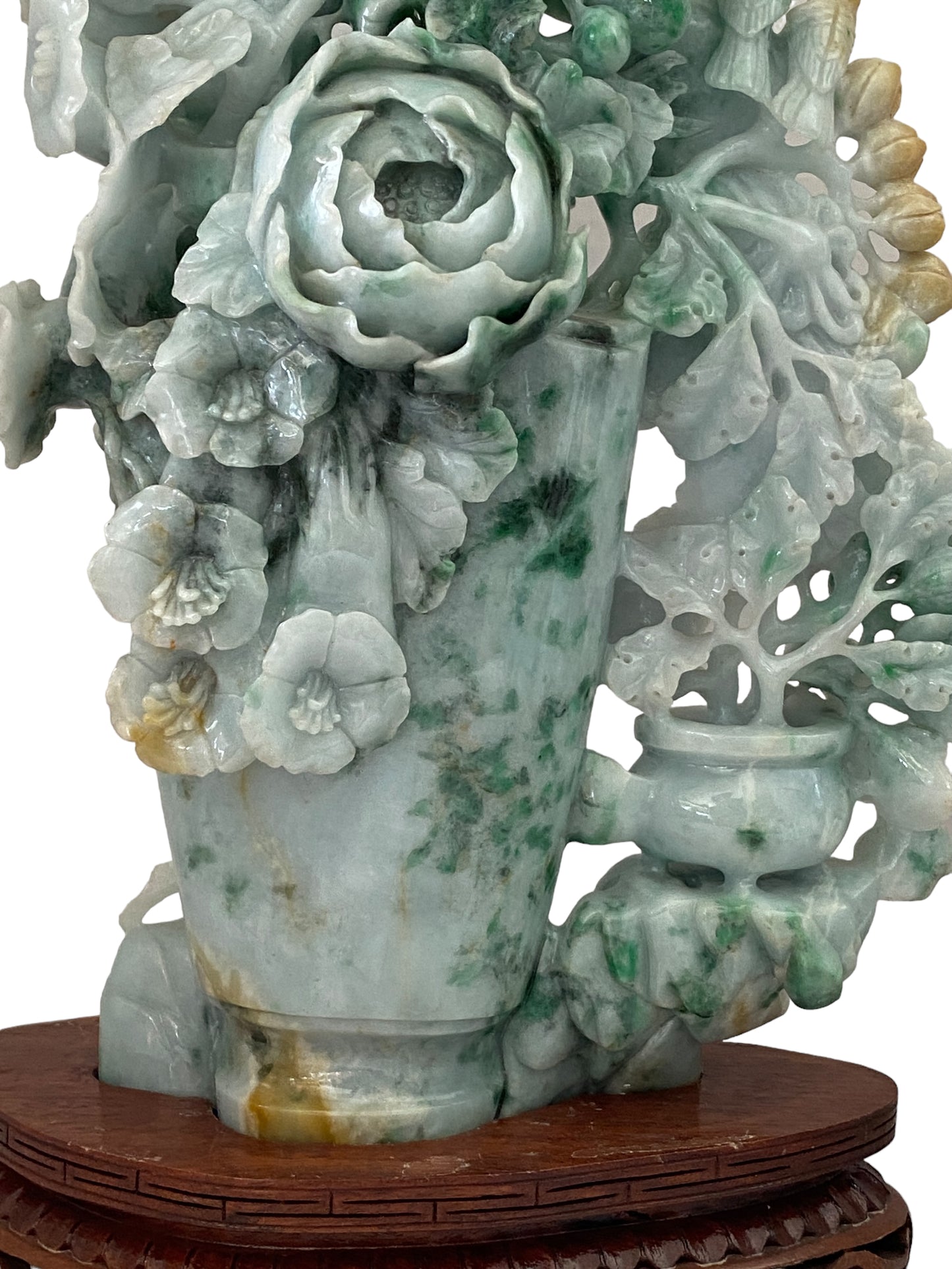 #5589 Stunning LG  Chinese Jadeite Jade Peonies Flowers   16" H