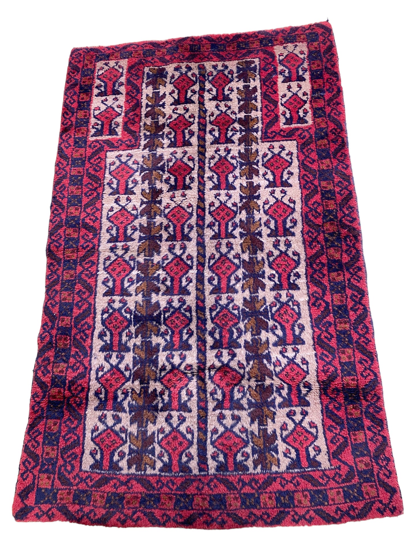 #7022 1950's Hand-knotted  Afghan Baluch Prayer Rug, 2'75" by 4'5"