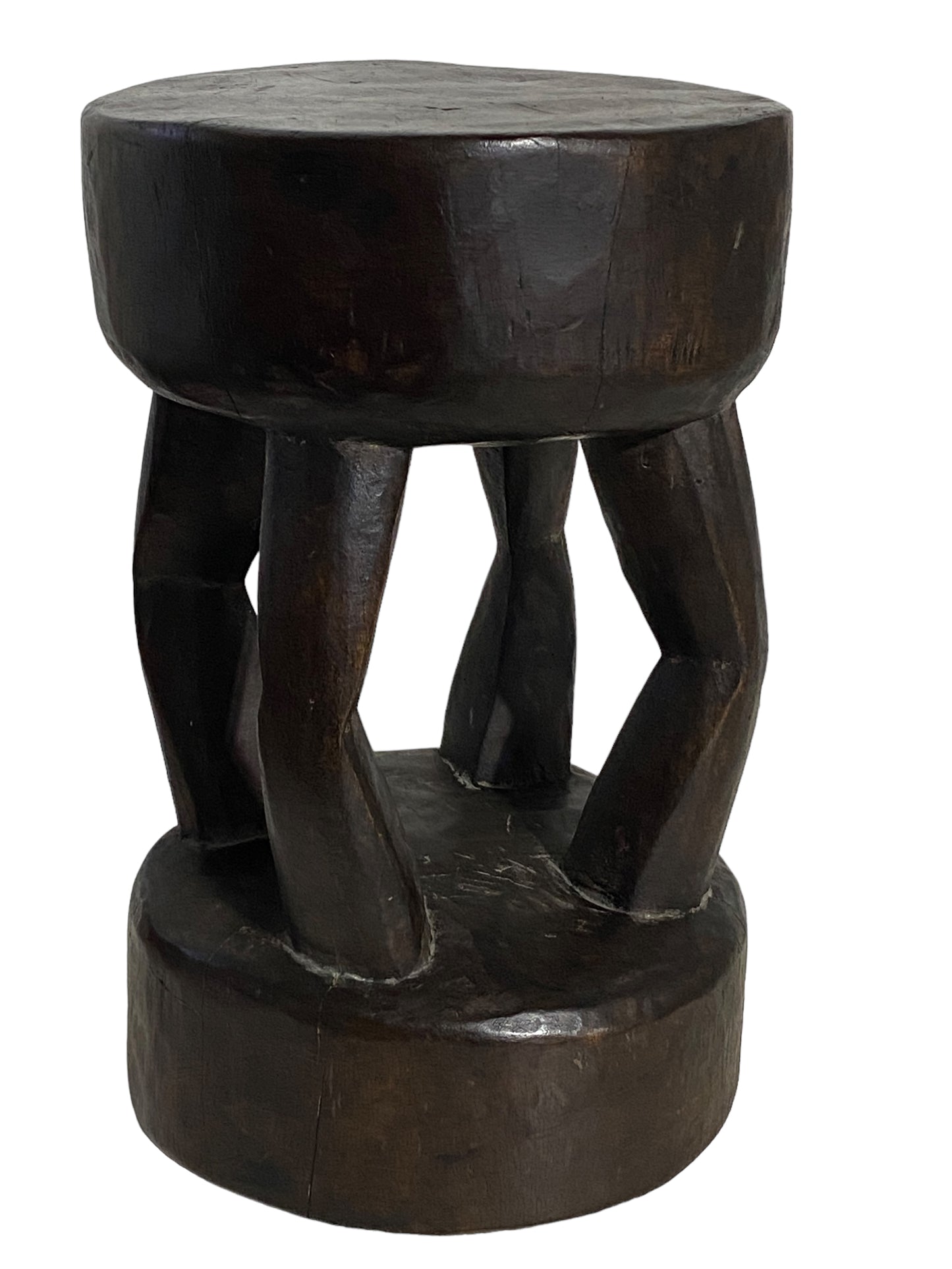 #7100 African Vintage Carved Wood Milk Stool Hehe Gogo People Tanzania 11.5" H