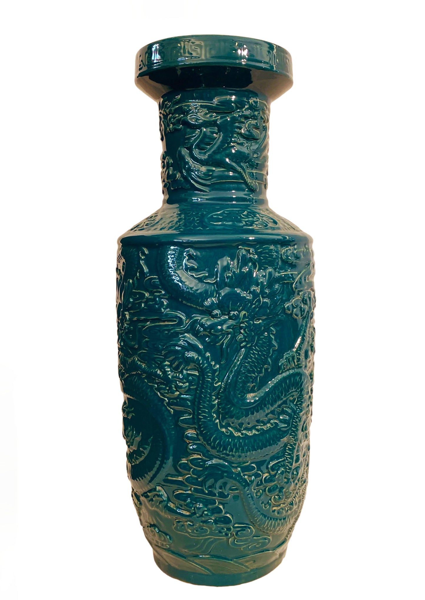 #5770 Vintage Chinoiserie Large Porcelain Dragon Vase 26" H