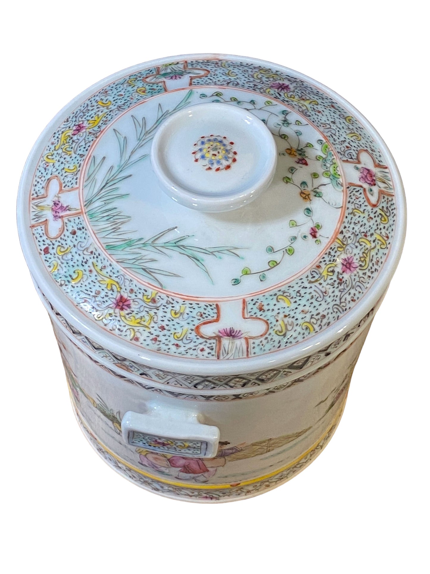 # 3455 Chinoiserie Famille Rose Porcelain Tea Canister 8.5" H