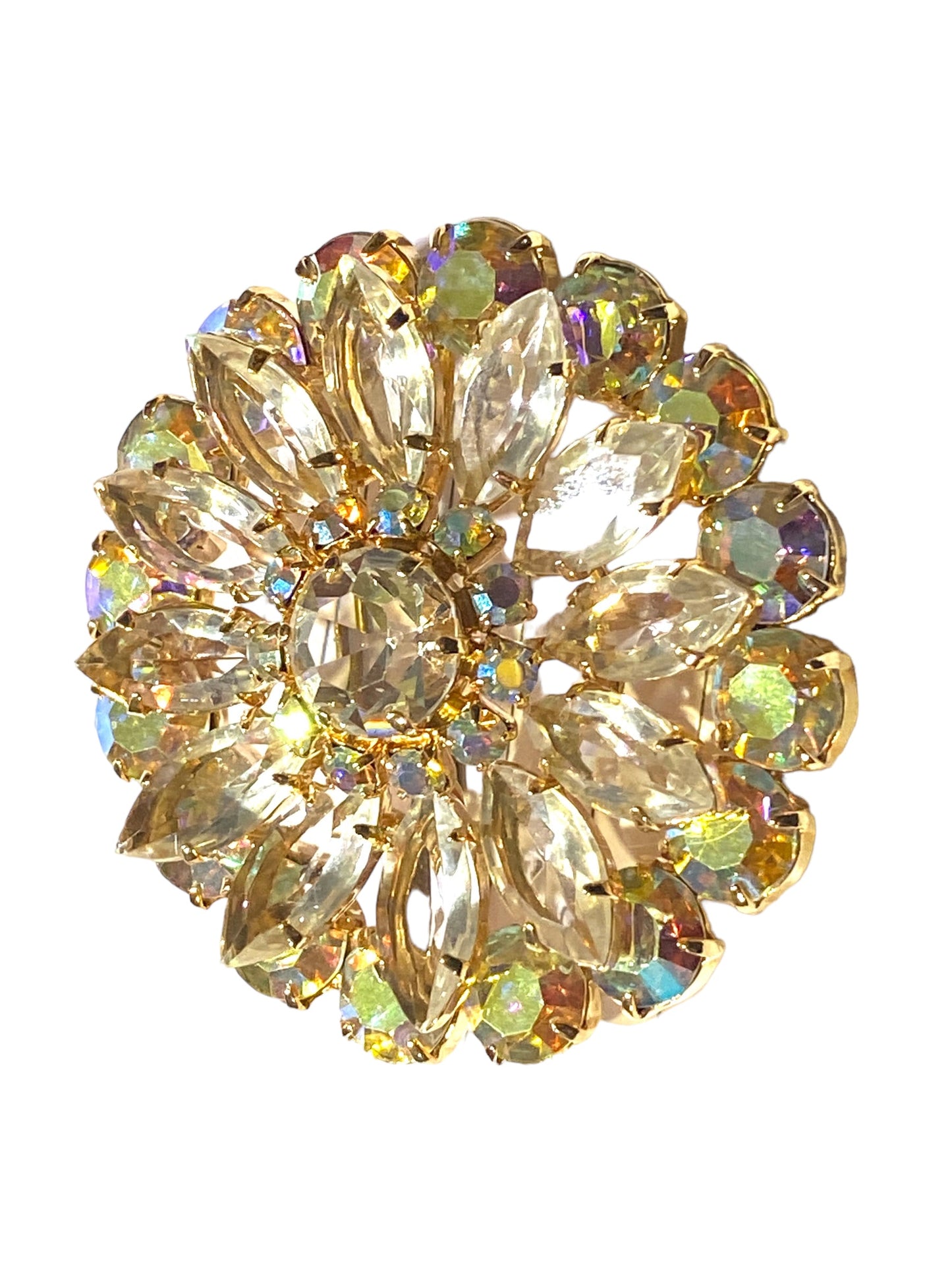 #7184 LG Vintage Rhinestone Glass Brooch 2.25"H