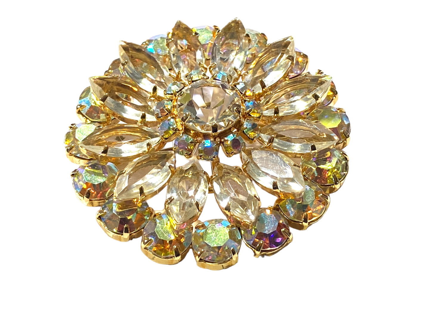 #7184 LG Vintage Rhinestone Glass Brooch 2.25"H