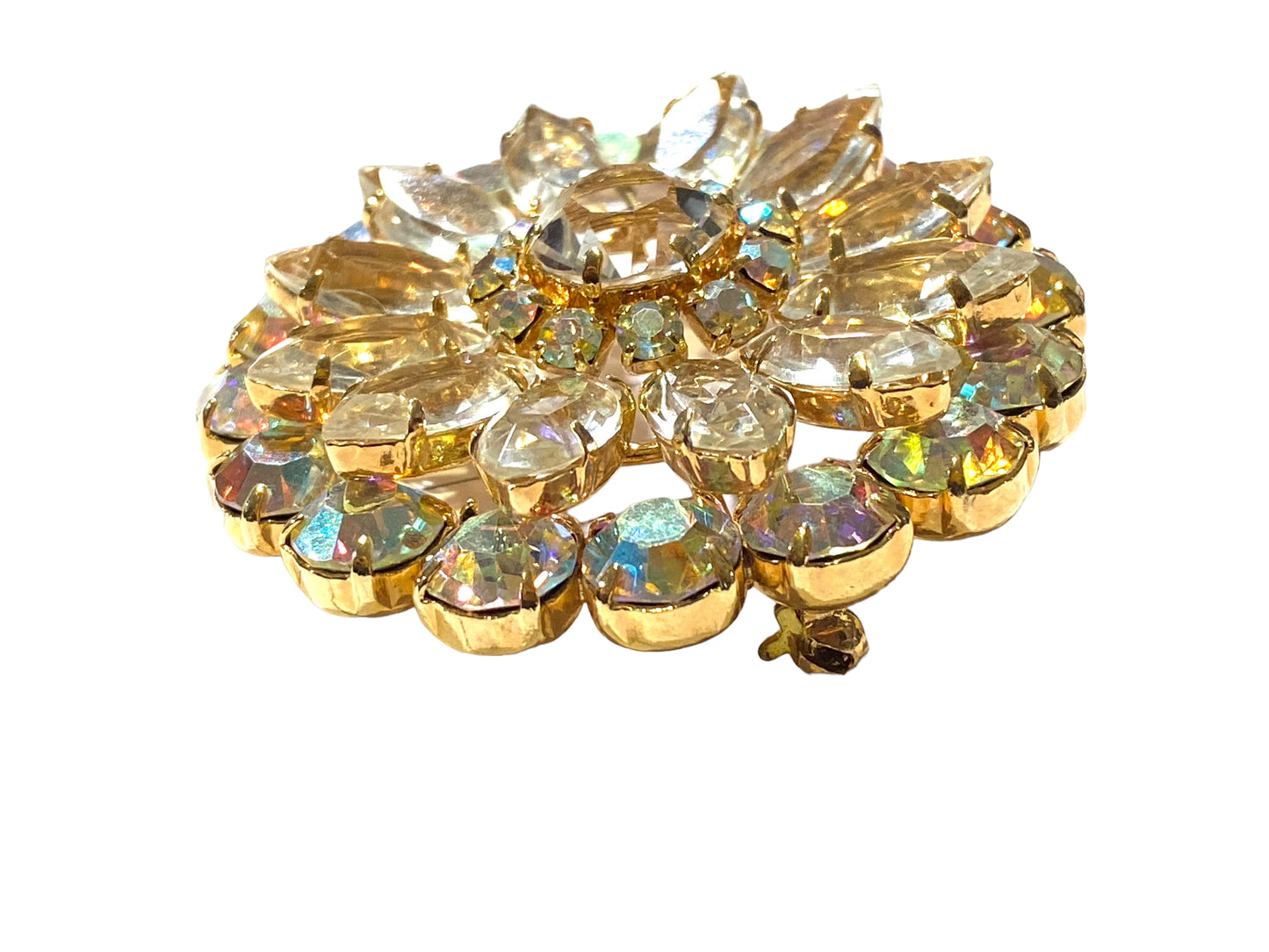 #5853 Vintage Rhinestone Crystal Wreath Brooch  Aurora Borealis