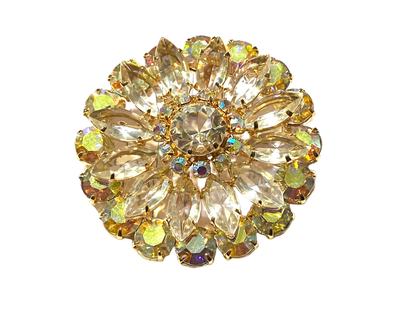 #7184 LG Vintage Rhinestone Glass Brooch 2.25"H