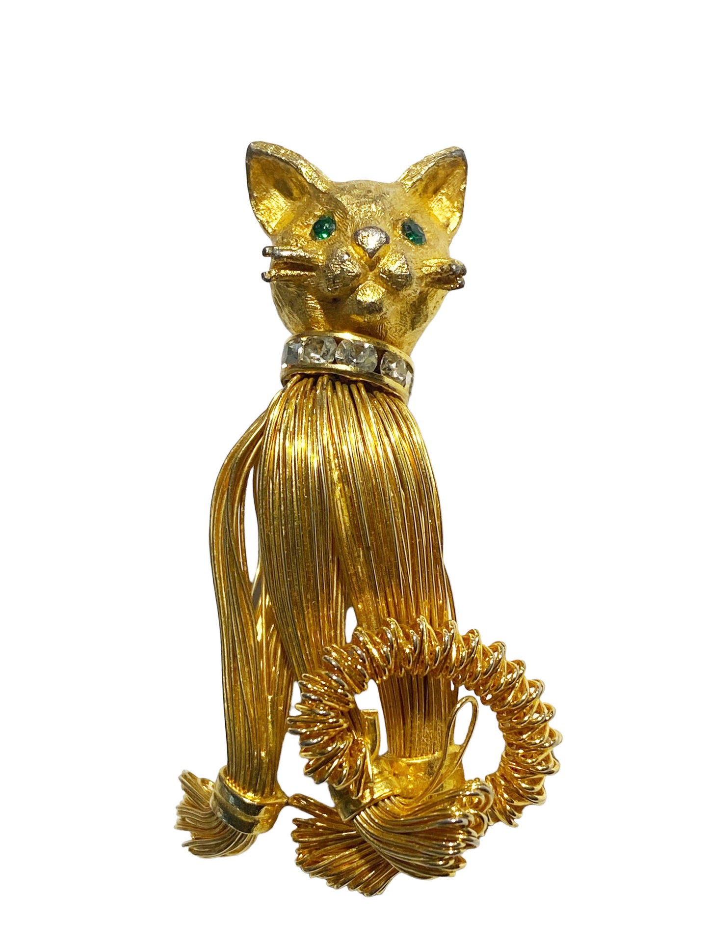 #5929  Vintage Gold Tone Wire Seated Cat Pin /Brooch 2.25" H