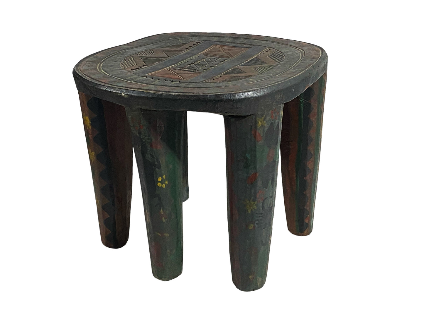 #5546 African LG Colorful  Nupe Stool / Table Nigeria  14" H by 18" W