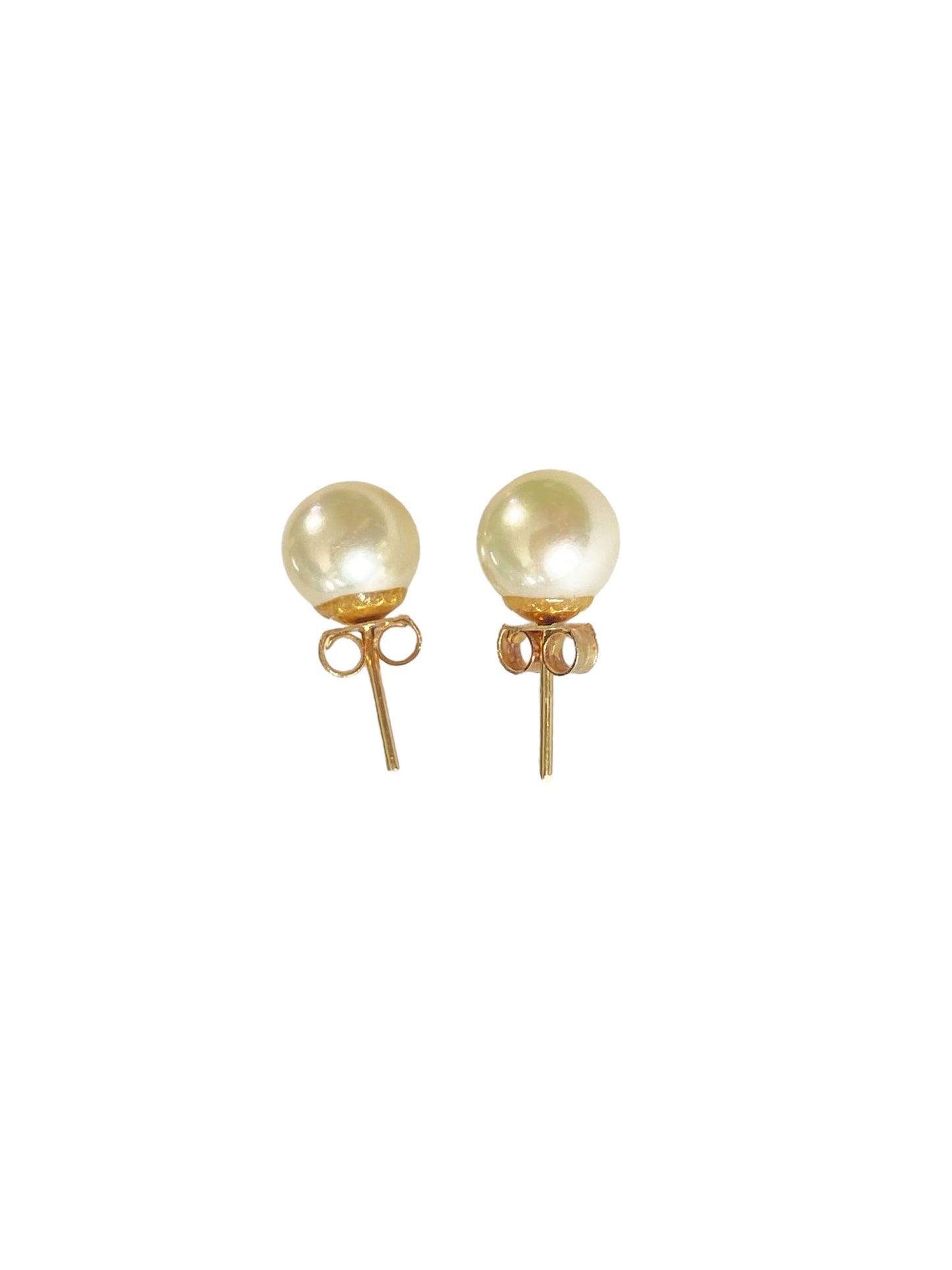 #7289 Vintage 18K  Gold Pearl Stud Earrings