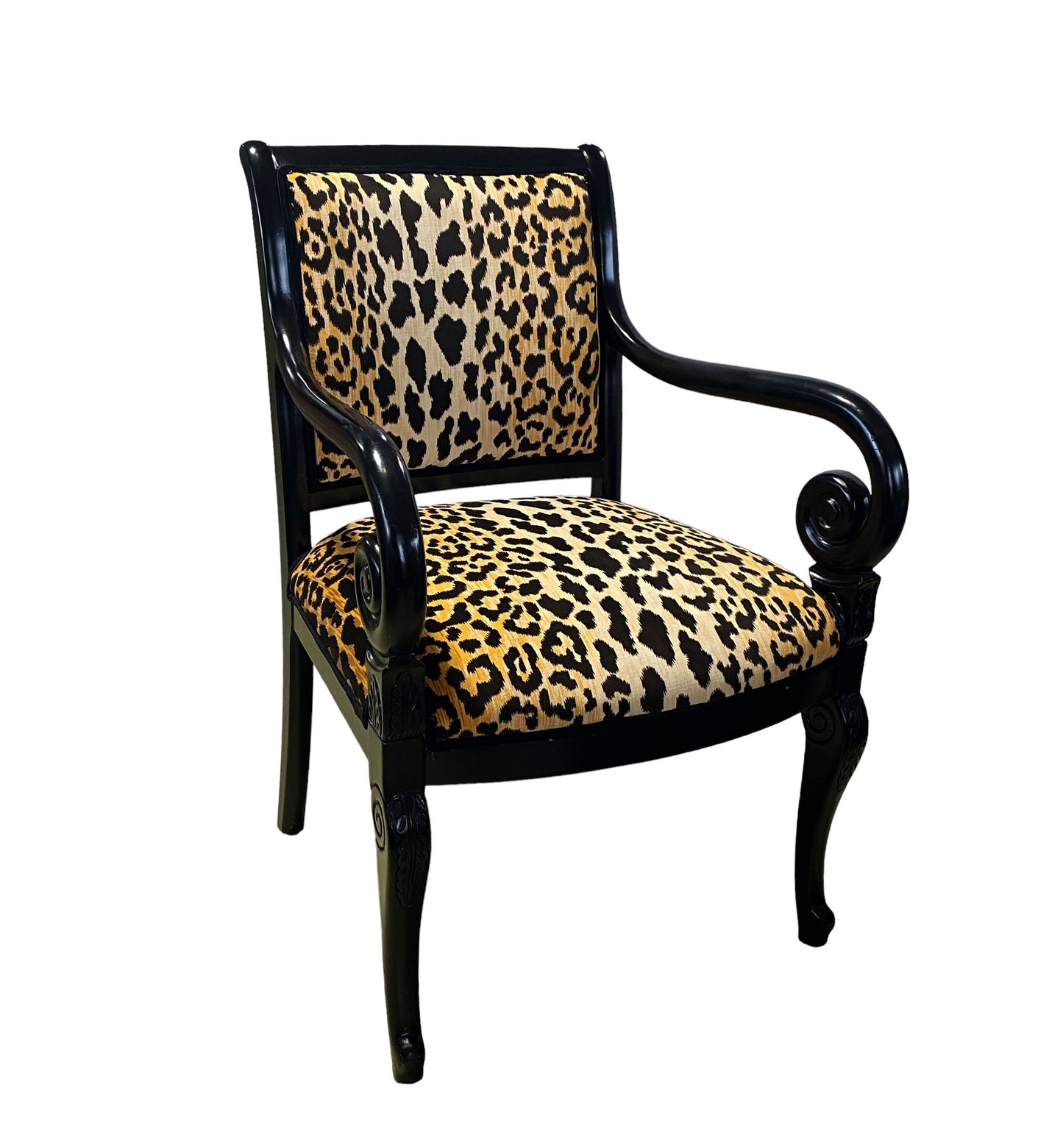 #6173 Vintage French Style Lacquer Wood Chair W/ animal Print  Fabric