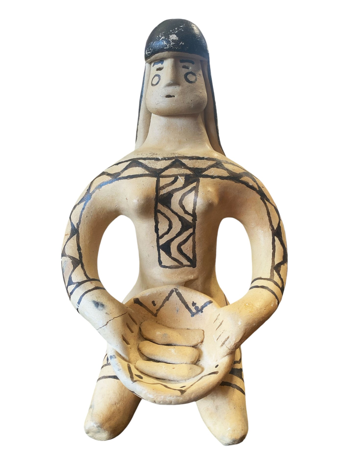 #6241 VTG Karaja Brazil Clay Primitive Sculpture ~ Clay Tribal Made Female Statue 7.25" h