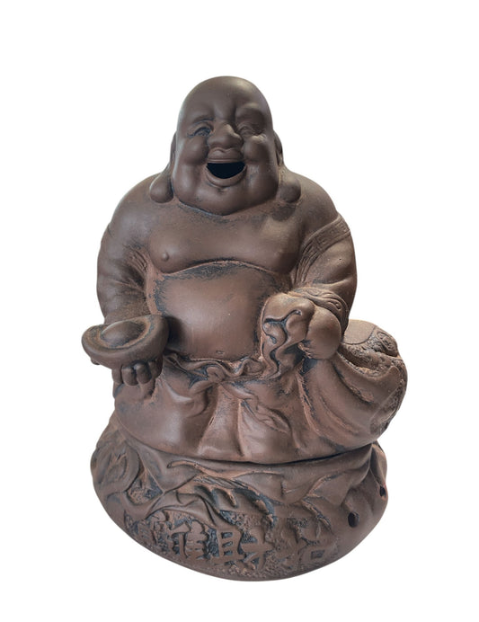 #6795 Ceramic Incense Burner W/standing Laughing /Wealth Buddha 7.25  H
