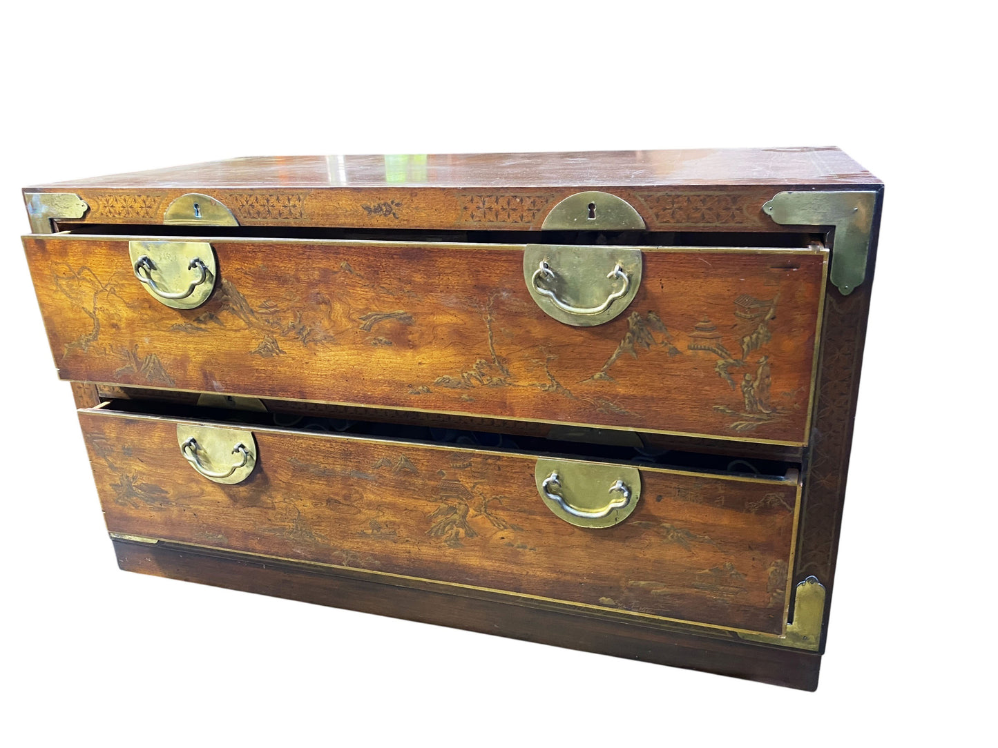 #274 Vintage  Drexel  Tansu Style Chest with hand painted chinoiserie  24" H