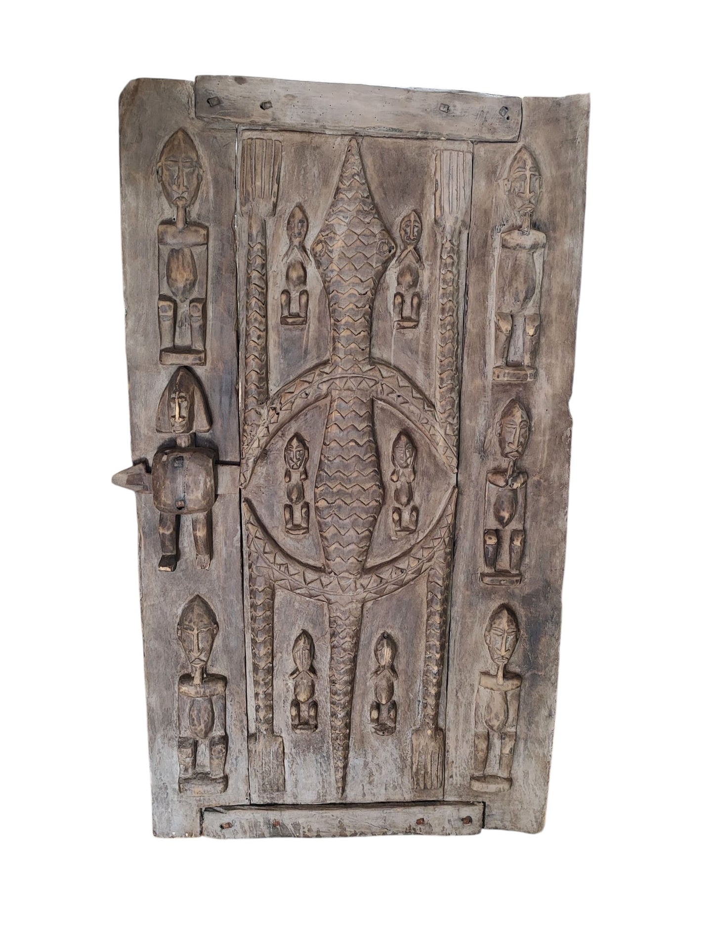 #1059 Vintage  Dogon Granary Door With Crocodiles Mali African 50" H