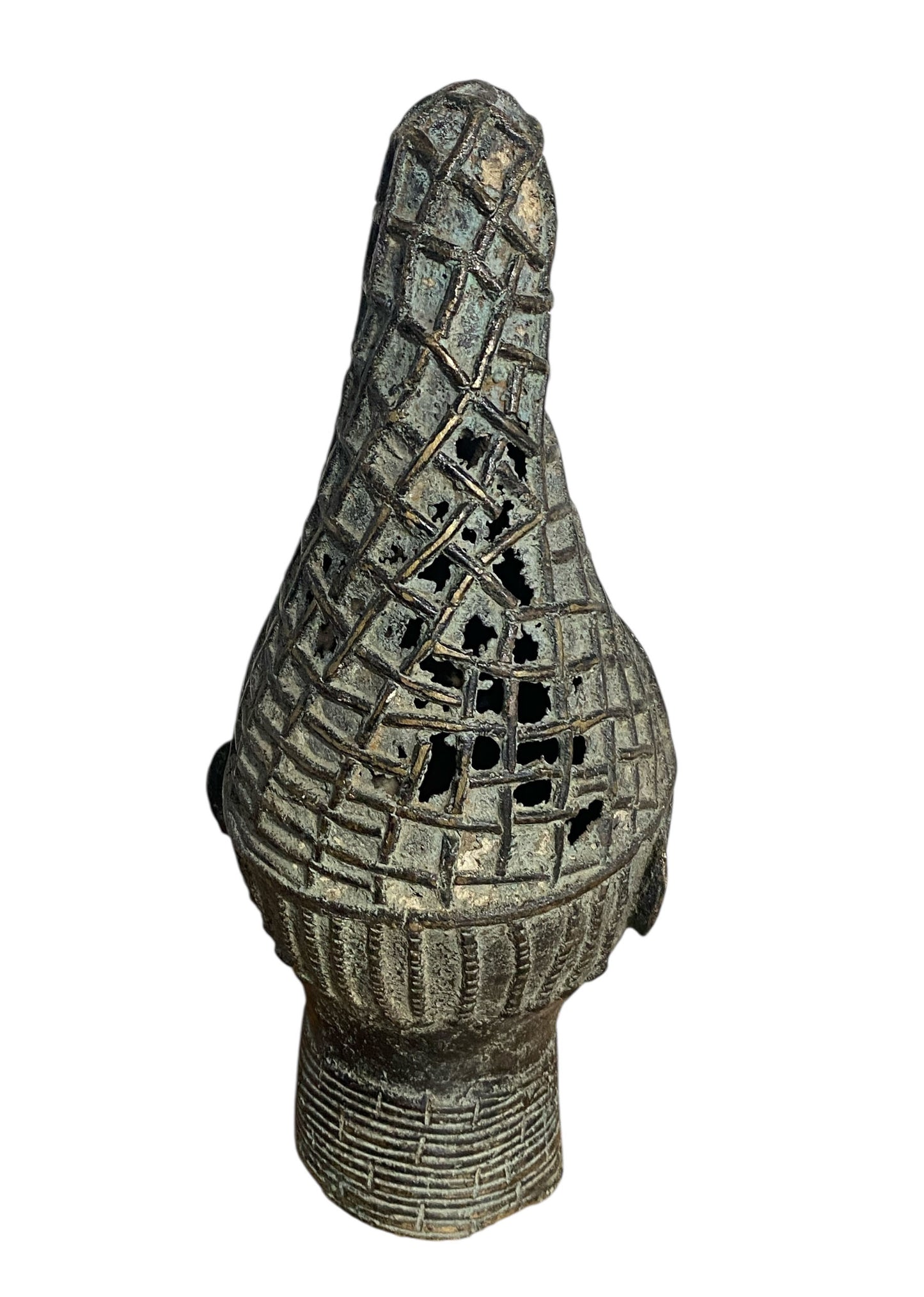 #1130 Vtg  Benin Bronze  Head of a Queen Nigeria 14" H