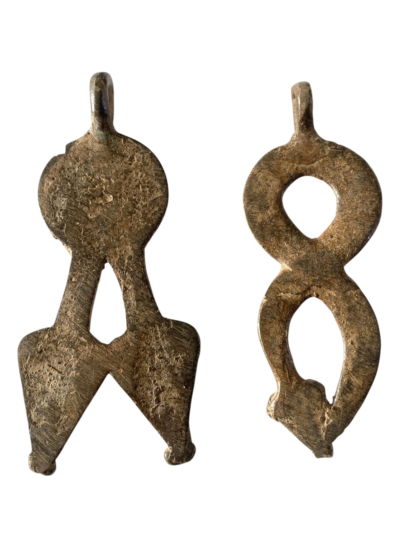 #1185 Vtg  Gan Bronze Amulets Pendants/gold Weight /Ornate Serpents Burkina Faso S/2