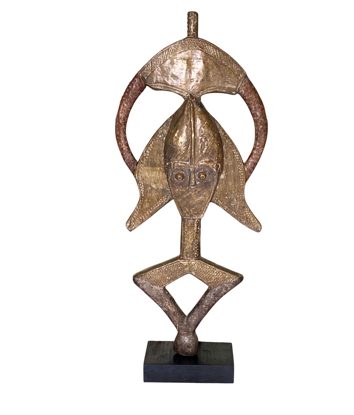 #1188 VTG Bakota Brass and wood  Sculpture w/Stand 25.75" H