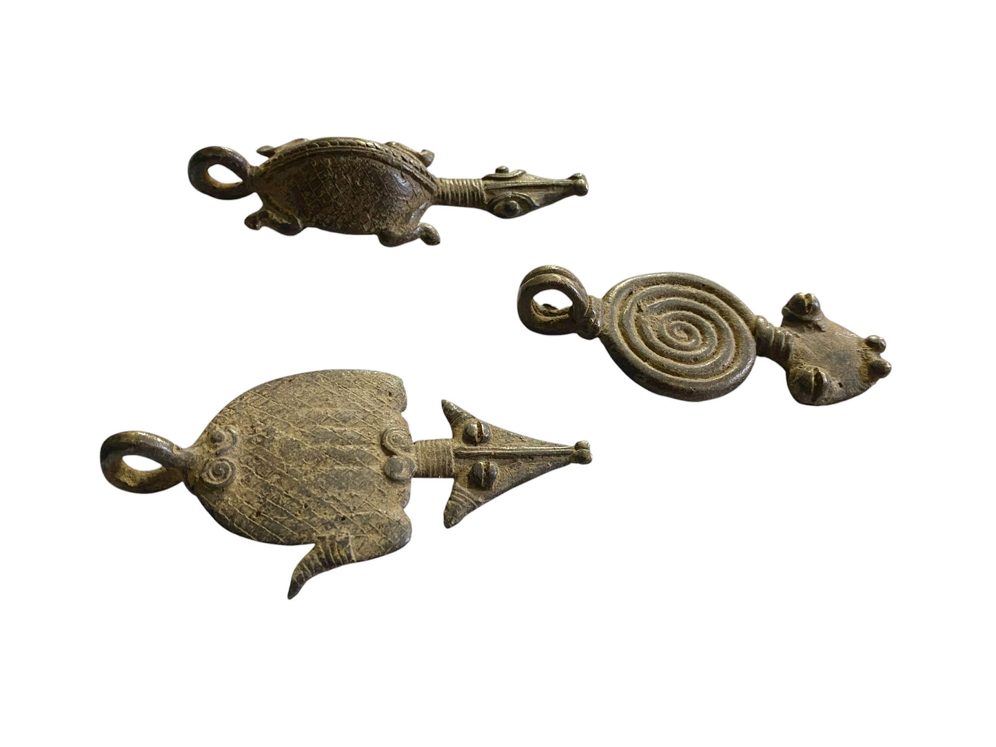 #1150 Vintage Lobi Bronze Amulet /Gold Weight  Pendant set of 3