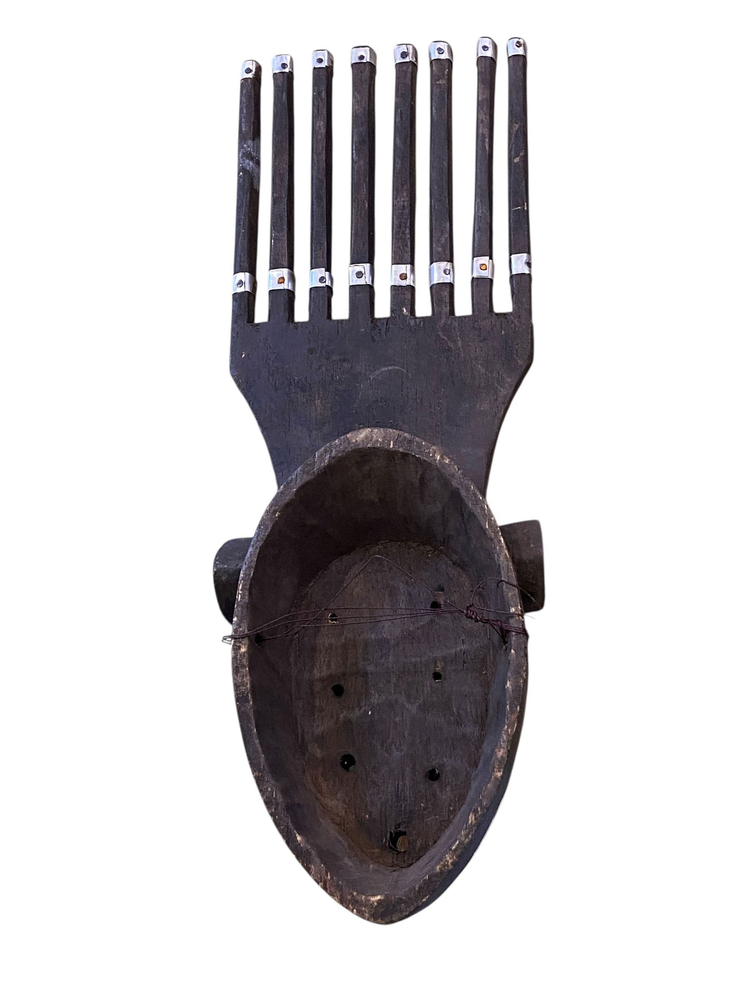 #668 Vintage African Bamana Ntomo Mask w/ Aluminum 21" H