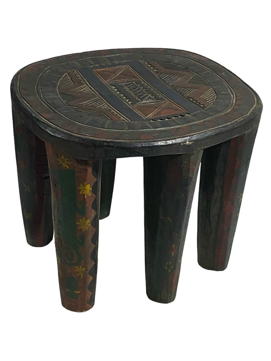 #5546 African LG Colorful  Nupe Stool / Table Nigeria  14" H by 18" W