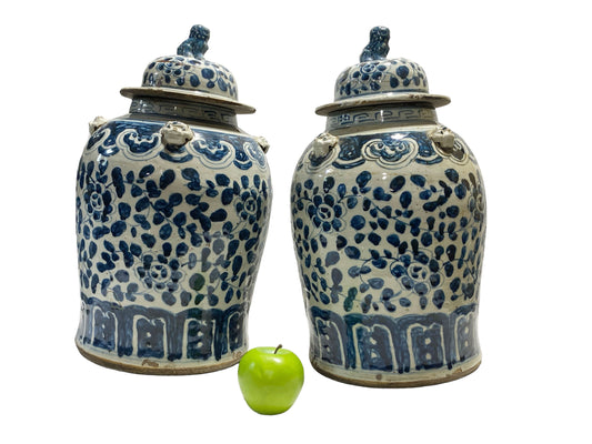 #7248 Chinoiserie Blue and White Porcelain Ginger Jars -Pair 19" H